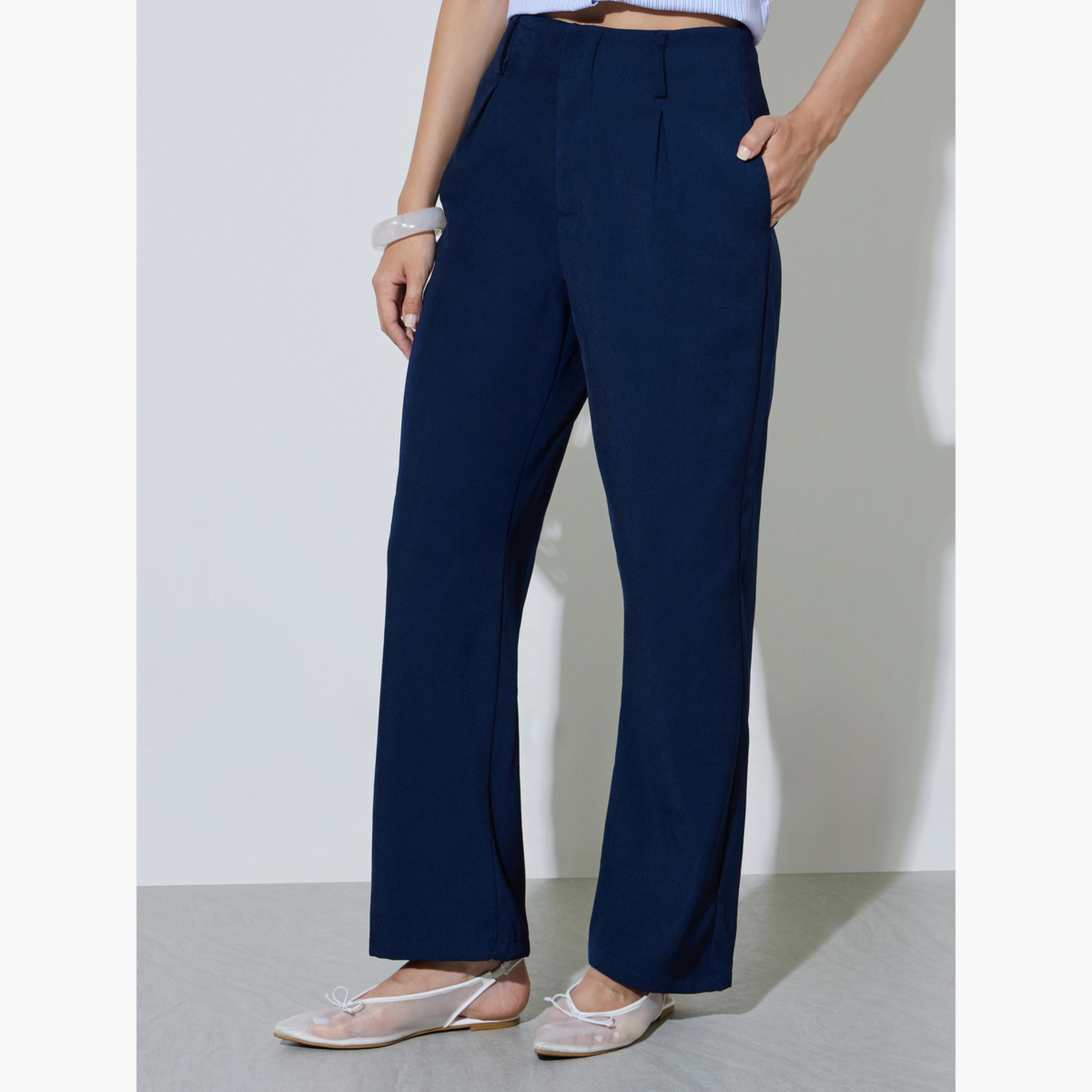 Take Two Navy Blue Solid Mid Rise Pants-women-clothing-bottoms-trousers-image-1