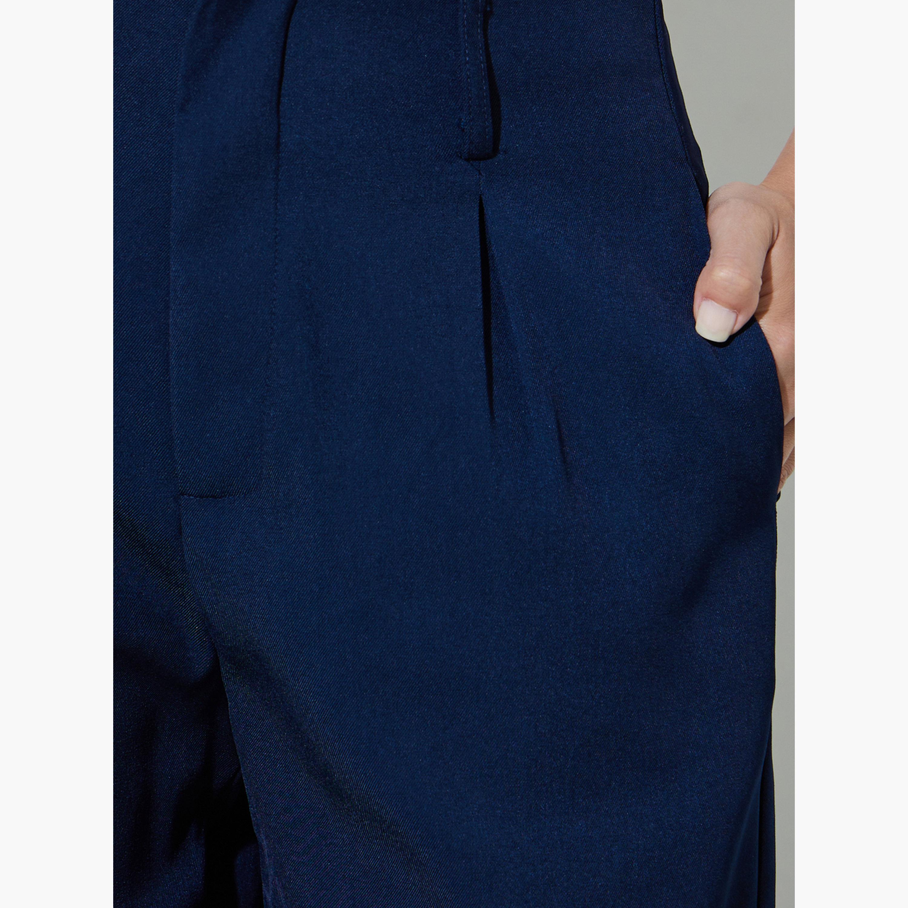 Take Two Navy Blue Solid Mid Rise Pants-women-clothing-bottoms-trousers-image-3