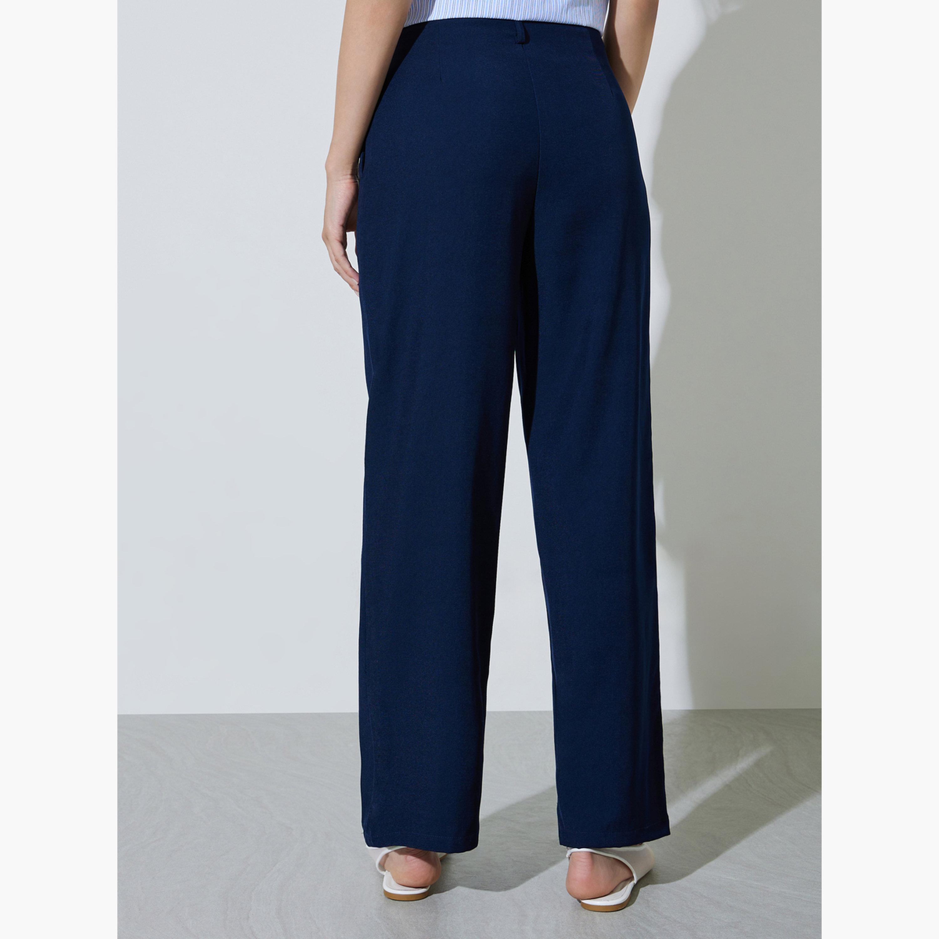 Take Two Navy Blue Solid Mid Rise Pants-women-clothing-bottoms-trousers-image-4