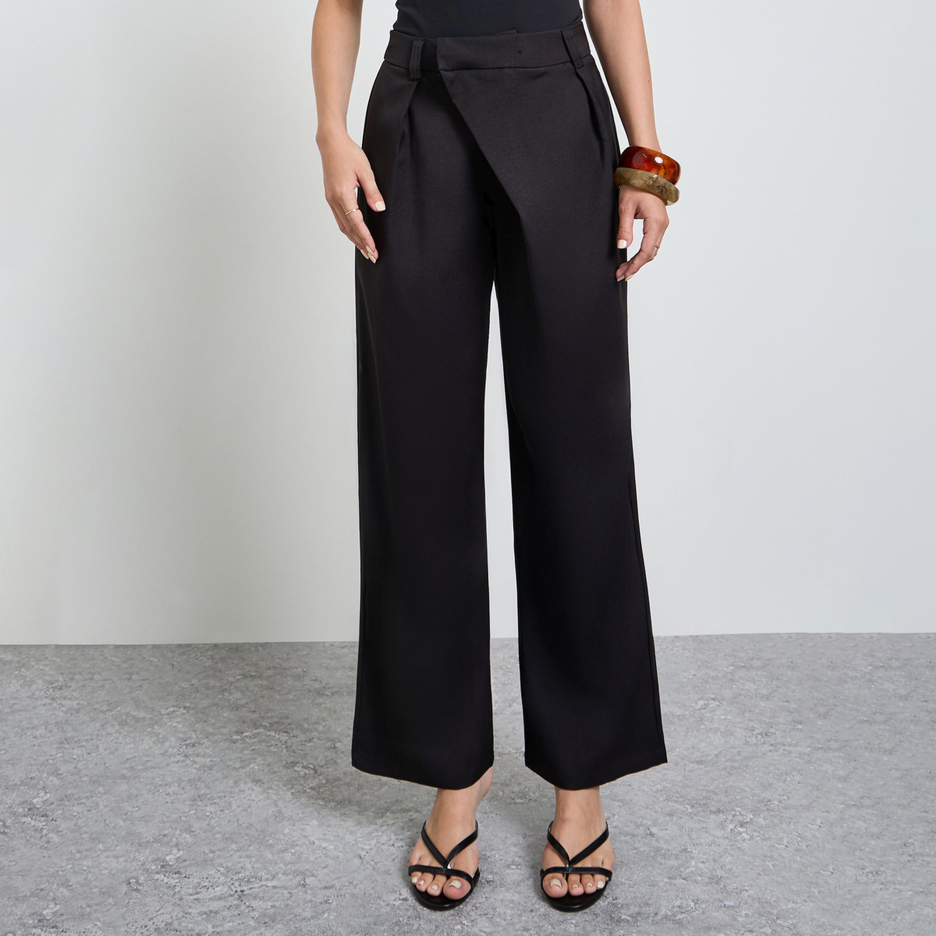Take Two Black Asymmetric Pleated Wide-Leg pants-women-clothing-trousers-image-1