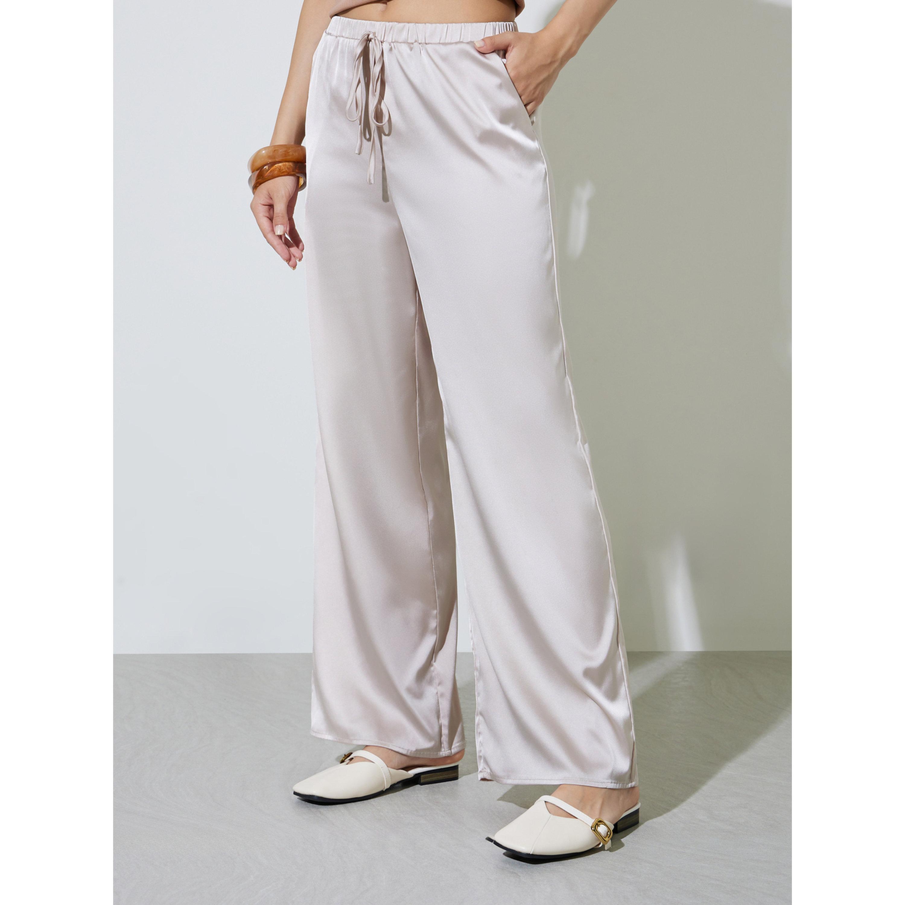 Take Two Beige Satin Wide-Leg Trousers-women-clothing-joggers-image-1