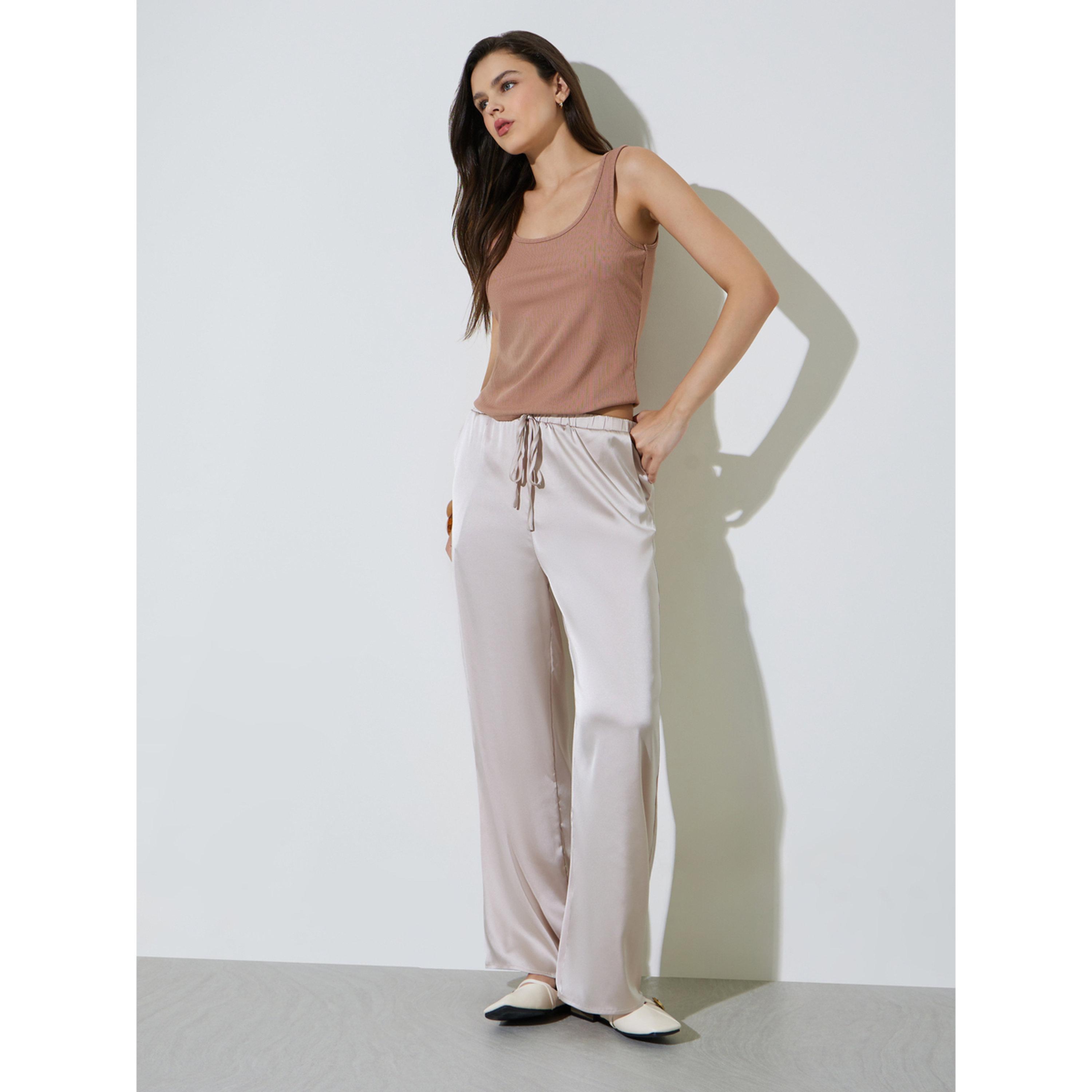 Take Two Beige Satin Wide-Leg Trousers-women-clothing-joggers-image-2