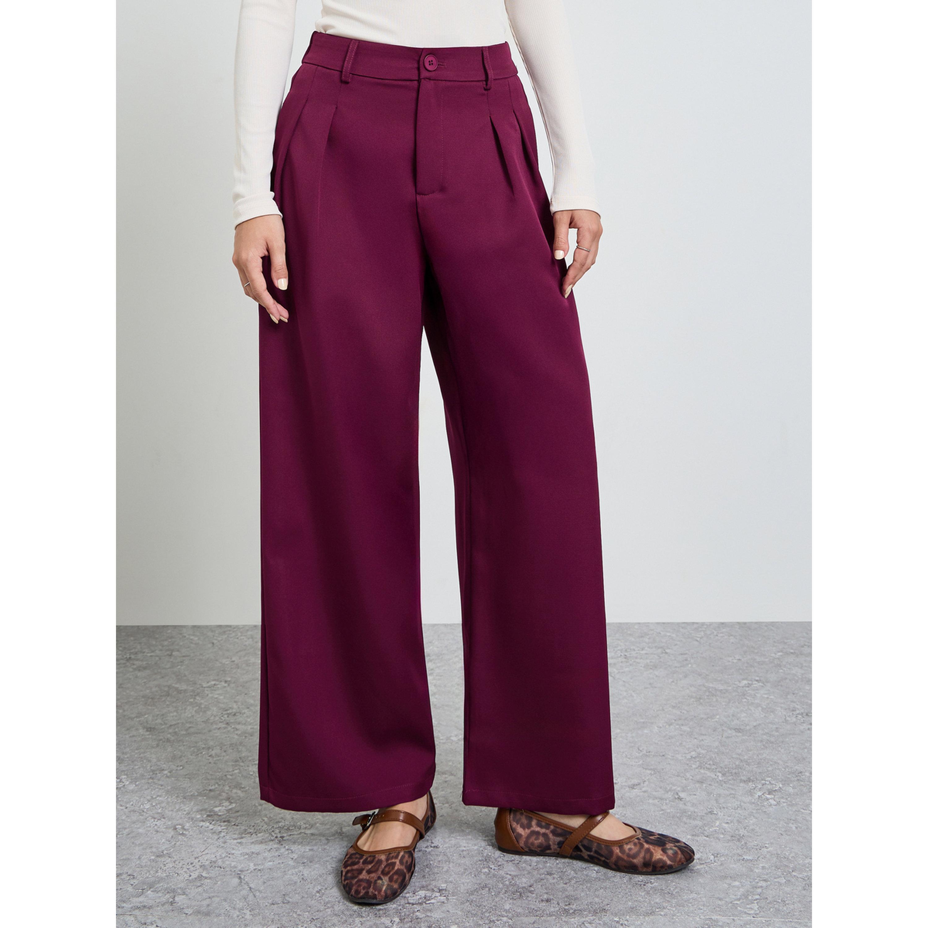 Take Two Burgundy Wide Leg Pocket Detail Trousers-women-clothing-trousers-image-1
