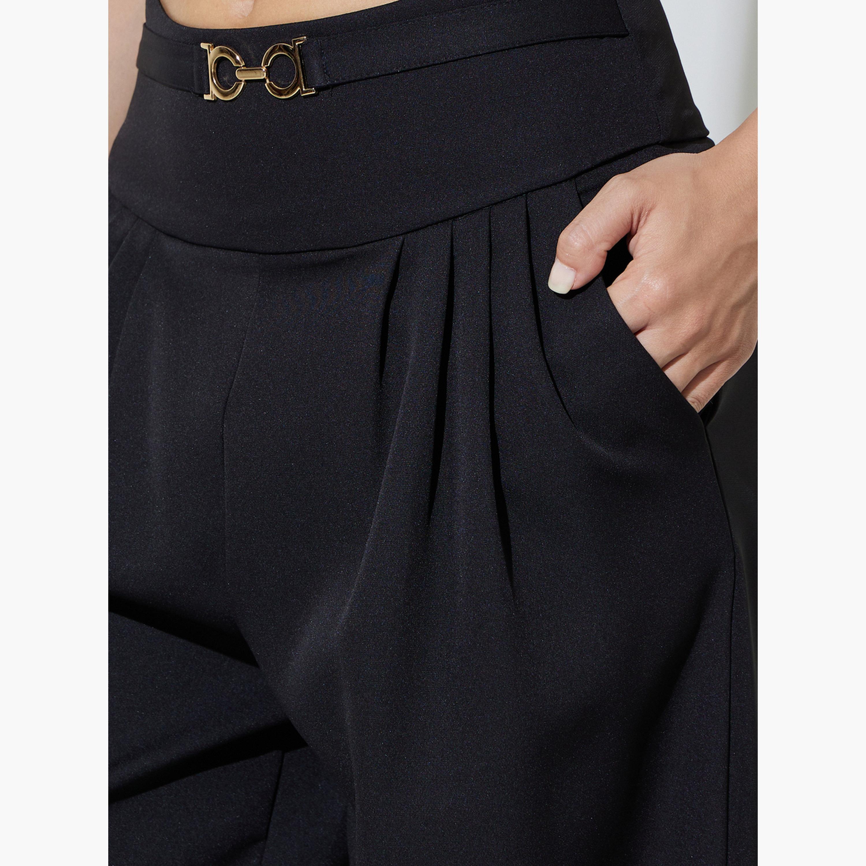 Take Two Black Wide Leg Trousers with Buckle Detail-women-clothing-bottoms-joggers-image-3