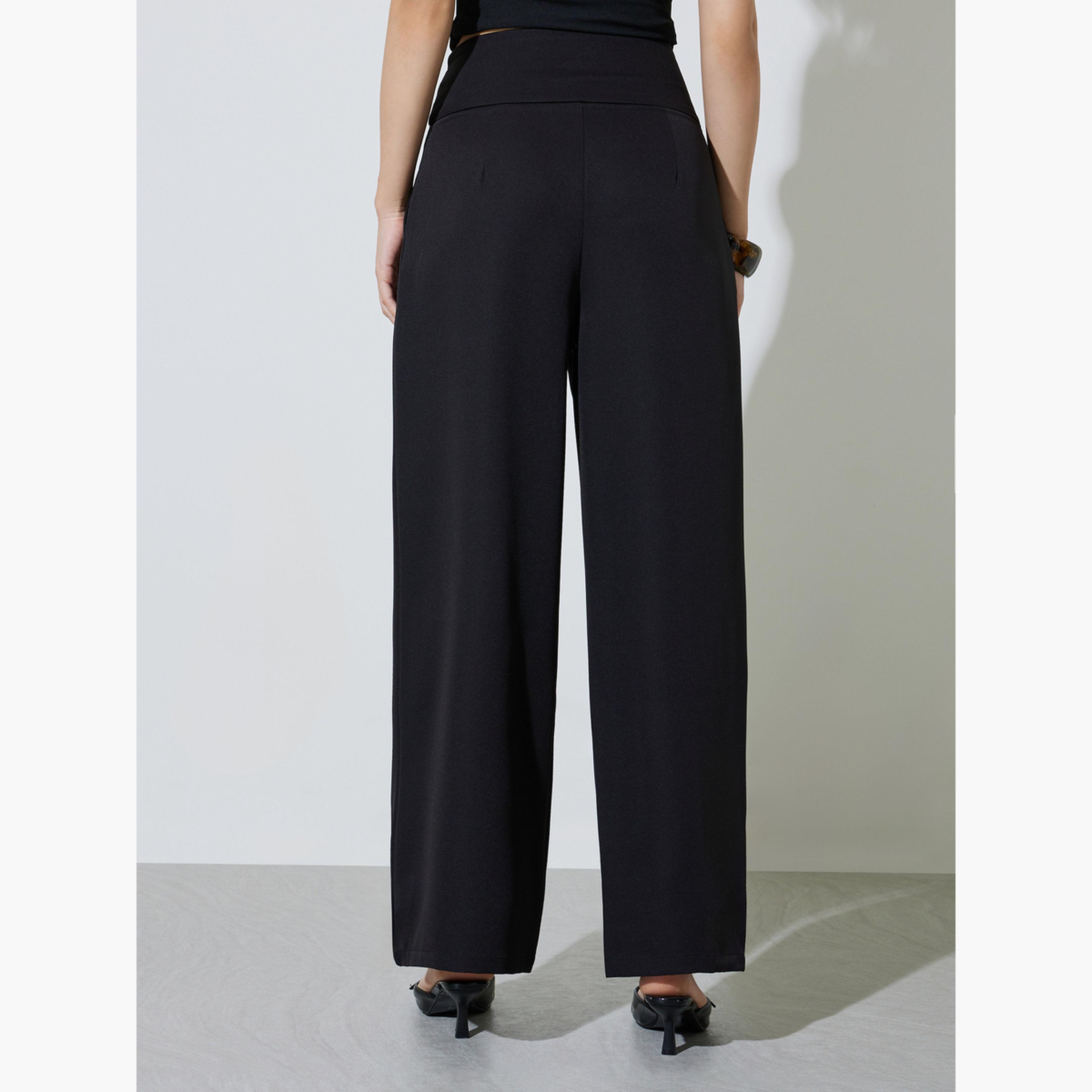 Take Two Black Wide Leg Trousers with Buckle Detail-women-clothing-bottoms-joggers-image-4