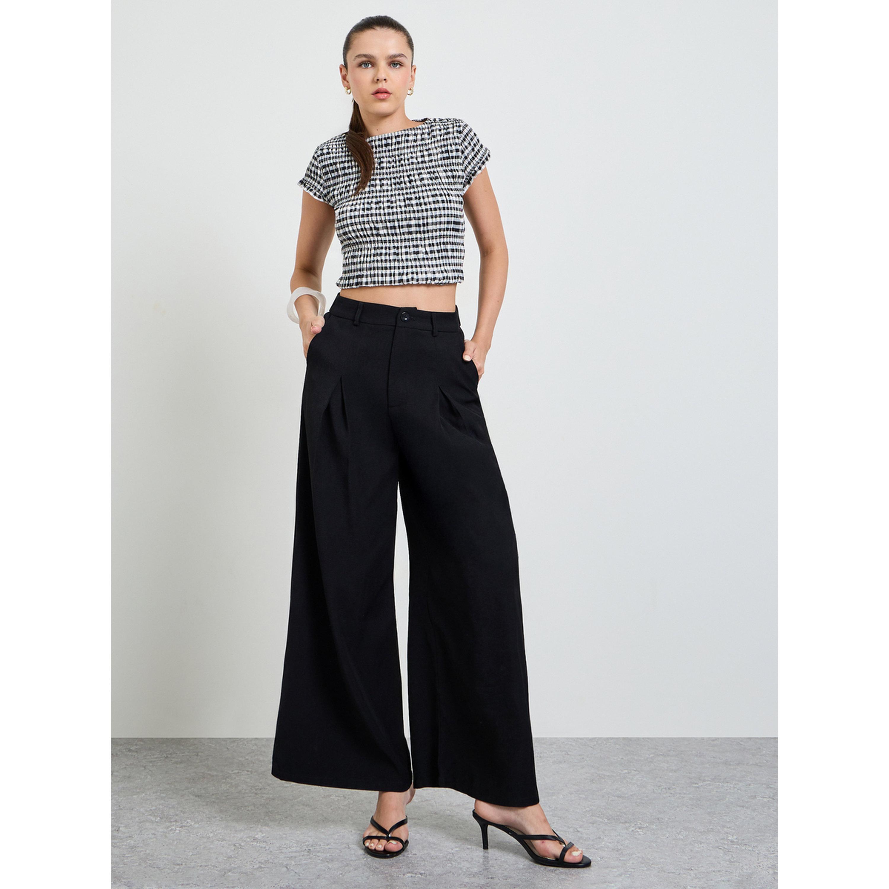 Take Two Black Solid Wide Leg Ruffled Trousers-women-clothing-trousers-image-2