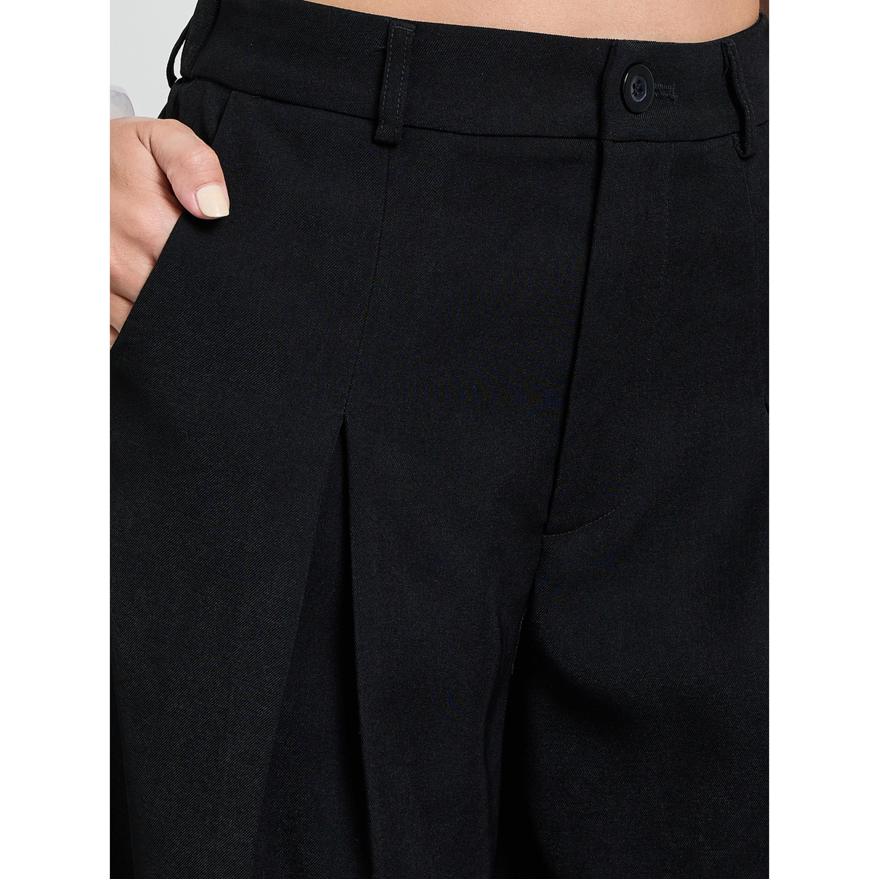 Take Two Black Solid Wide Leg Ruffled Trousers-women-clothing-trousers-image-3