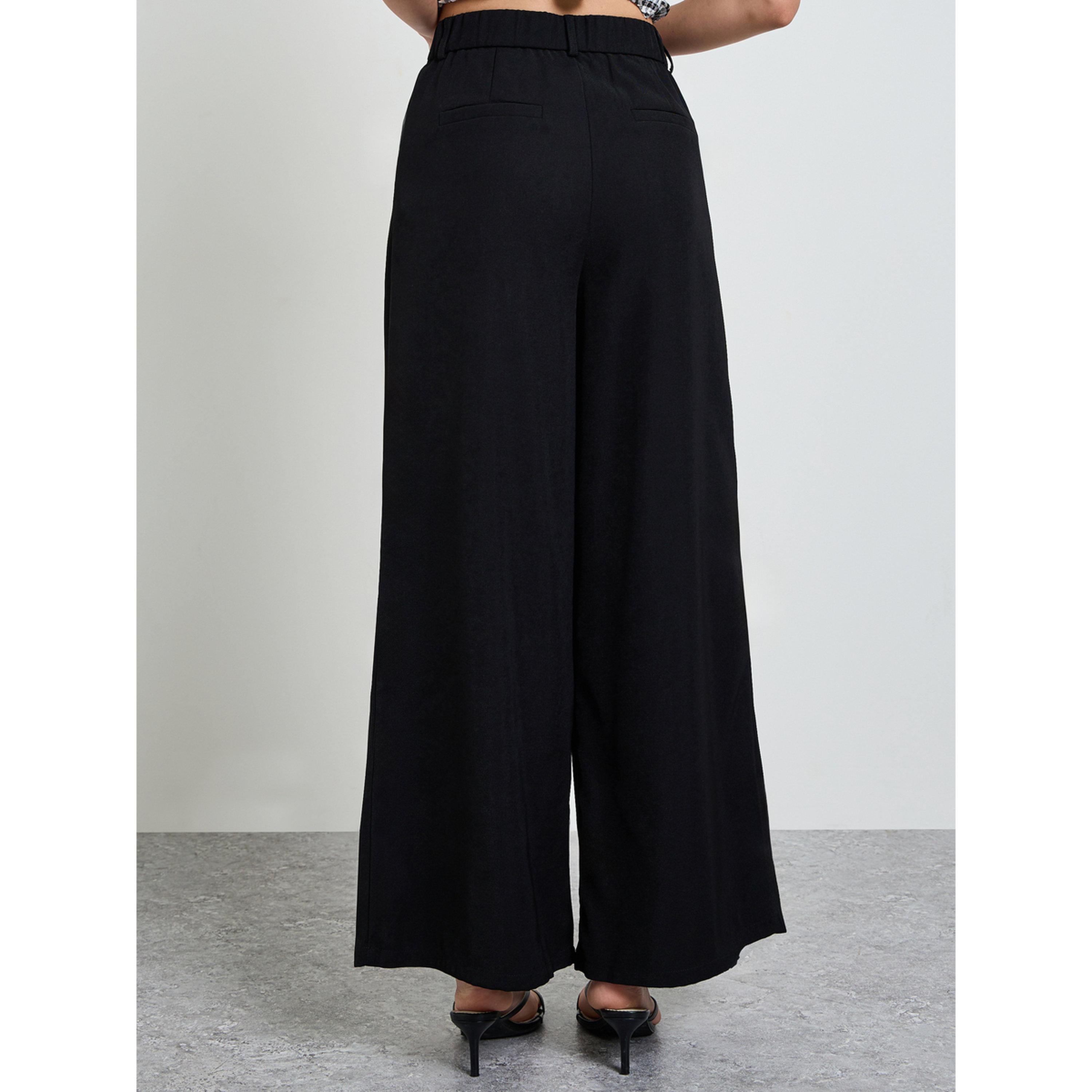 Take Two Black Solid Wide Leg Ruffled Trousers-women-clothing-trousers-image-4