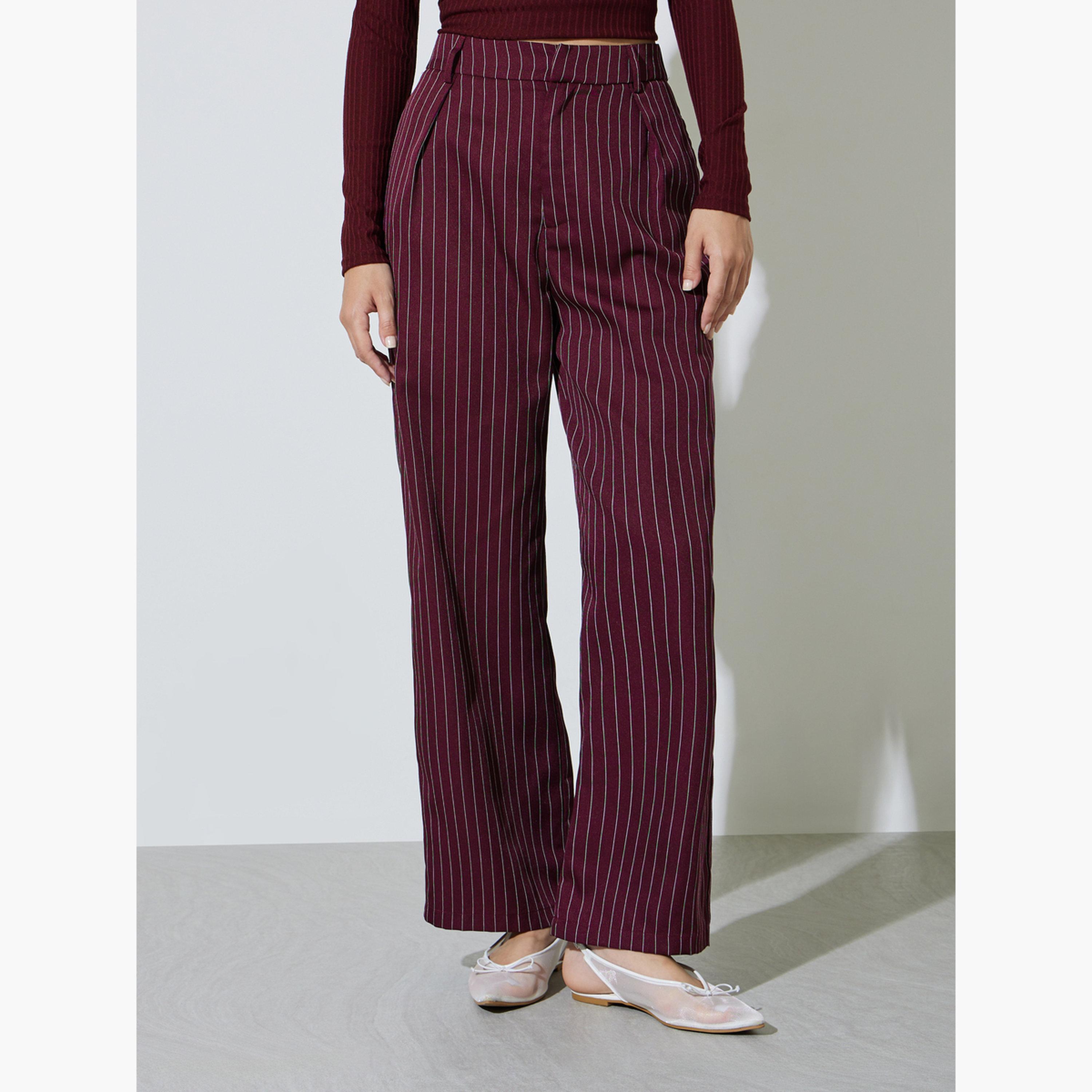 Take Two Burgundy Striped Wide Leg Trousers-women-clothing-bottoms-joggers-image-1