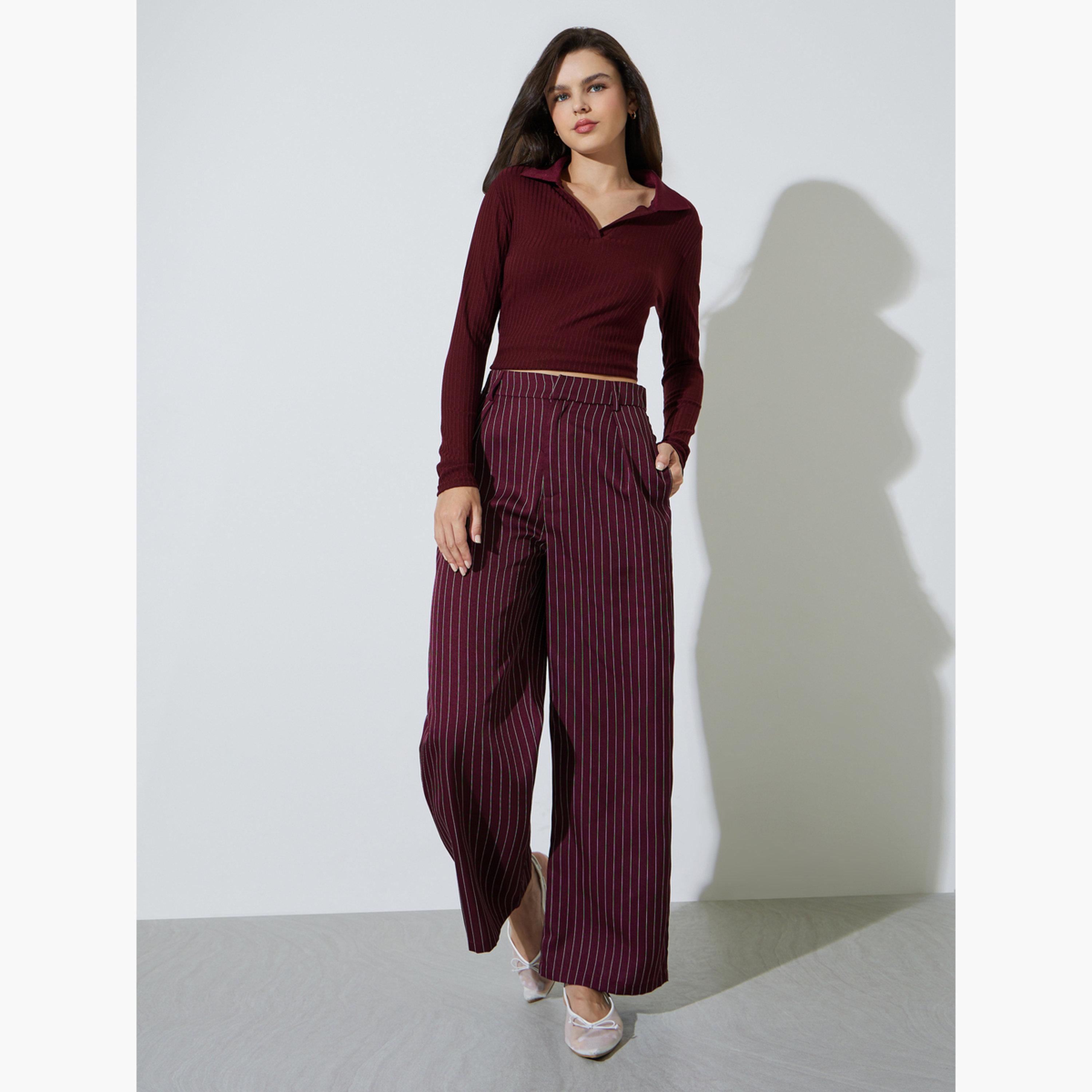 Take Two Burgundy Striped Wide Leg Trousers-women-clothing-bottoms-joggers-image-2