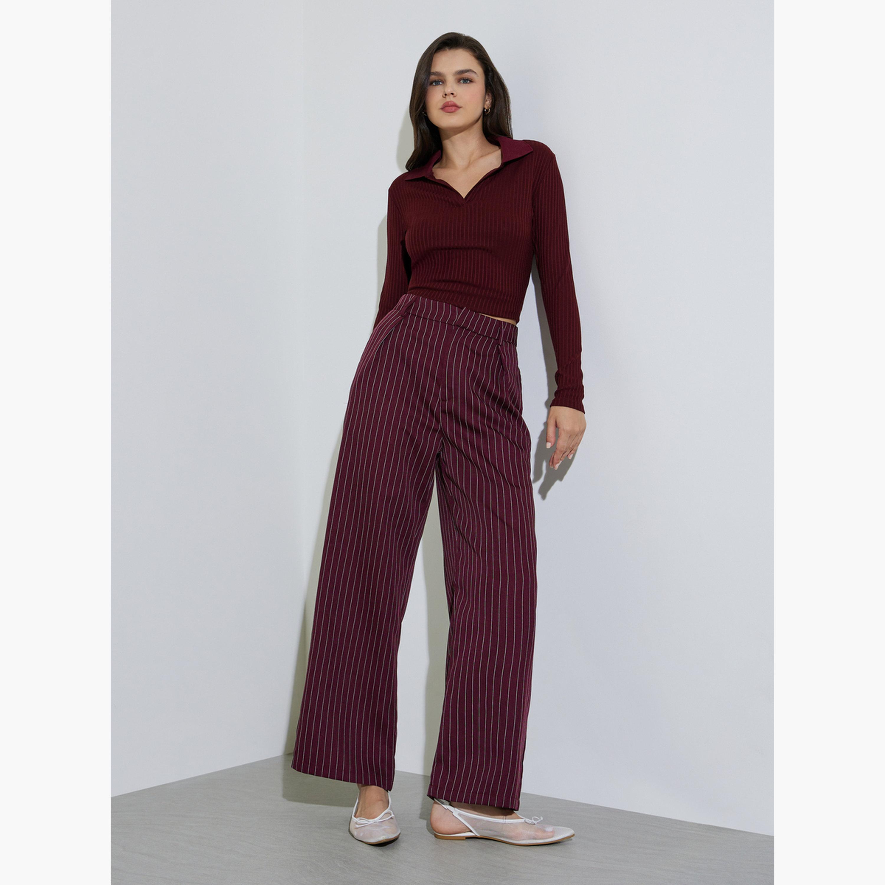 Take Two Burgundy Striped Wide Leg Trousers-women-clothing-bottoms-joggers-image-3