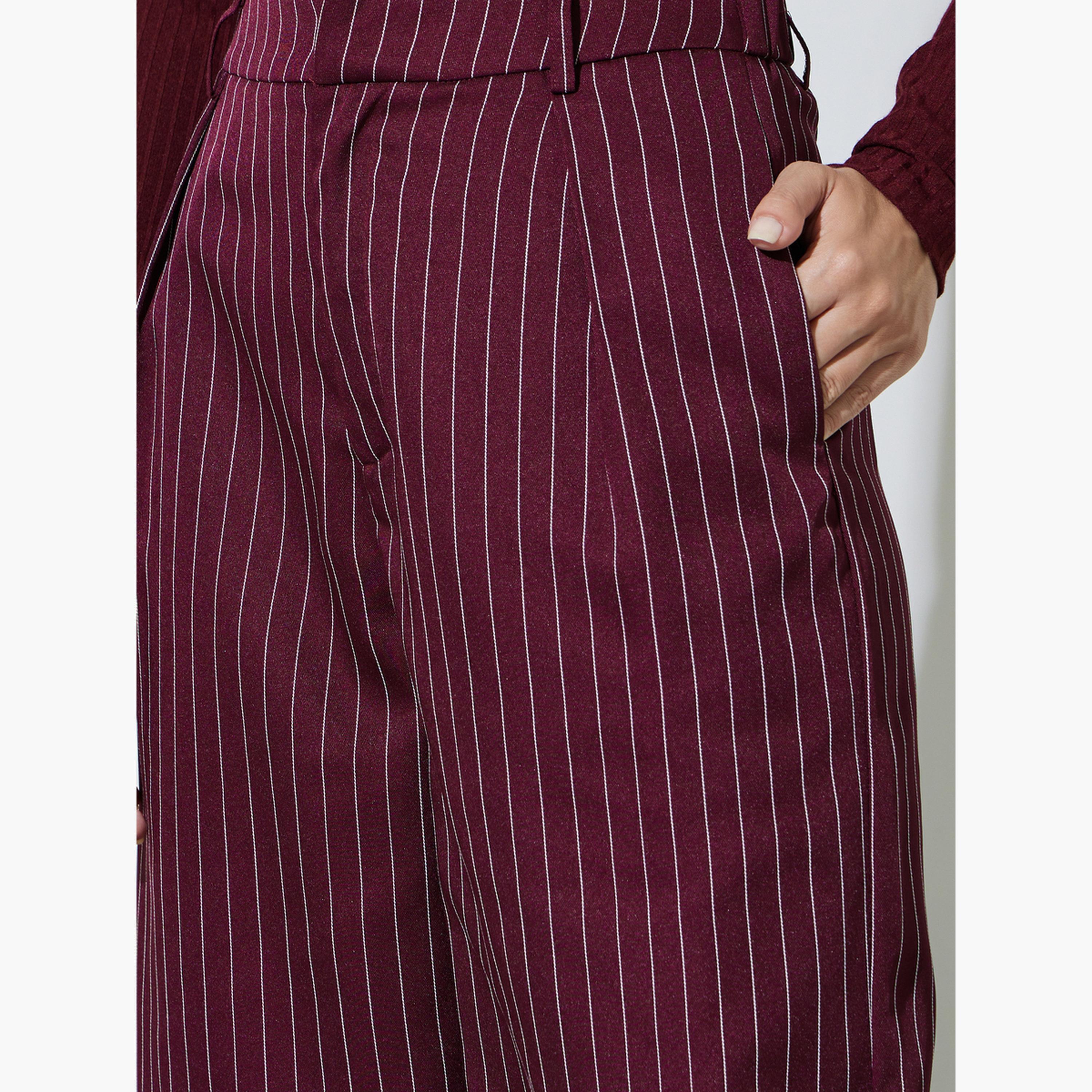 Take Two Burgundy Striped Wide Leg Trousers-women-clothing-bottoms-joggers-image-4