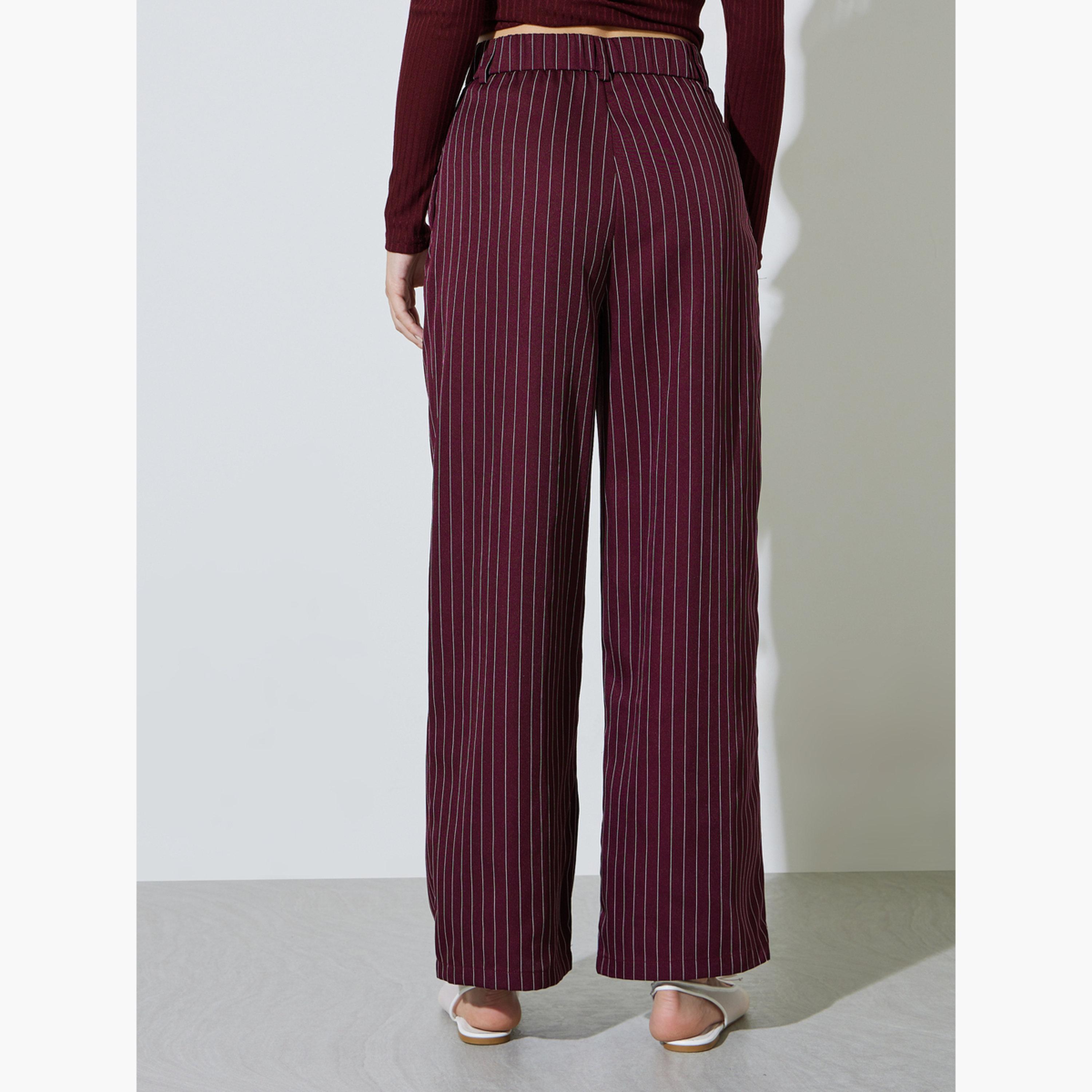 Take Two Burgundy Striped Wide Leg Trousers-women-clothing-bottoms-joggers-image-5
