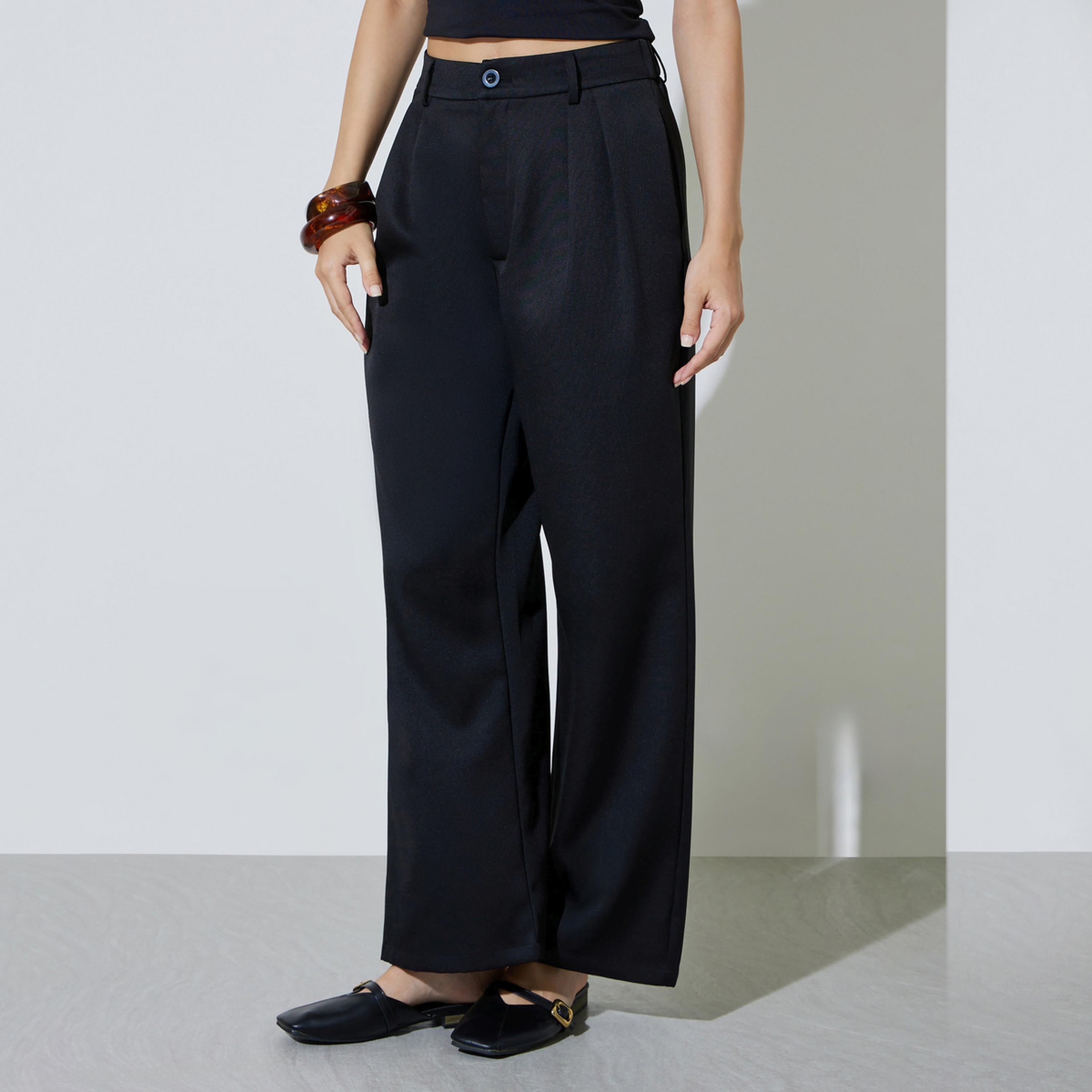 Take Two Black Wide Leg Fold Pleat Pants-women-clothing-bottoms-joggers-image-1