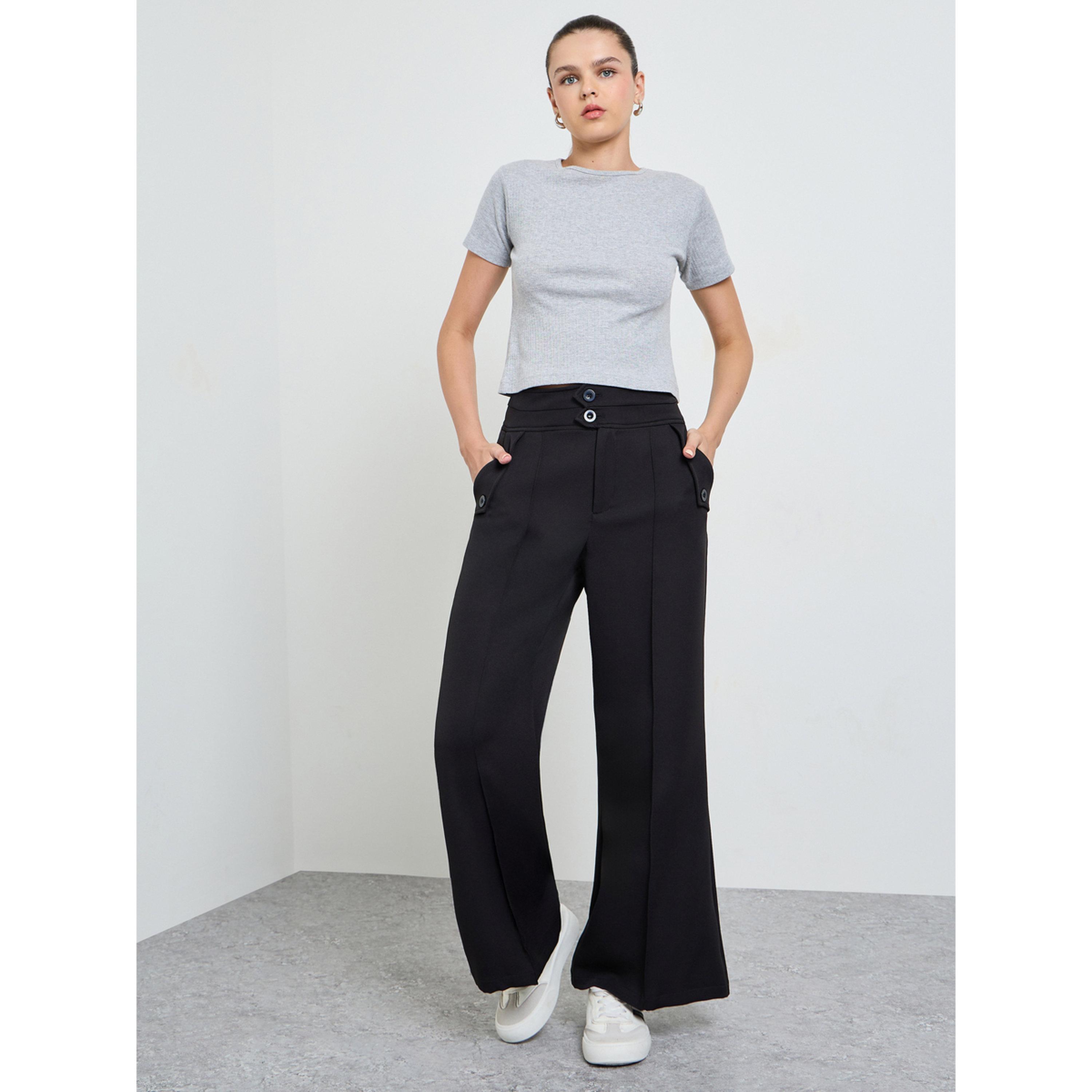 Take Two Black Solid High Waist Wide Leg Trousers-women-clothing-trousers-image-2