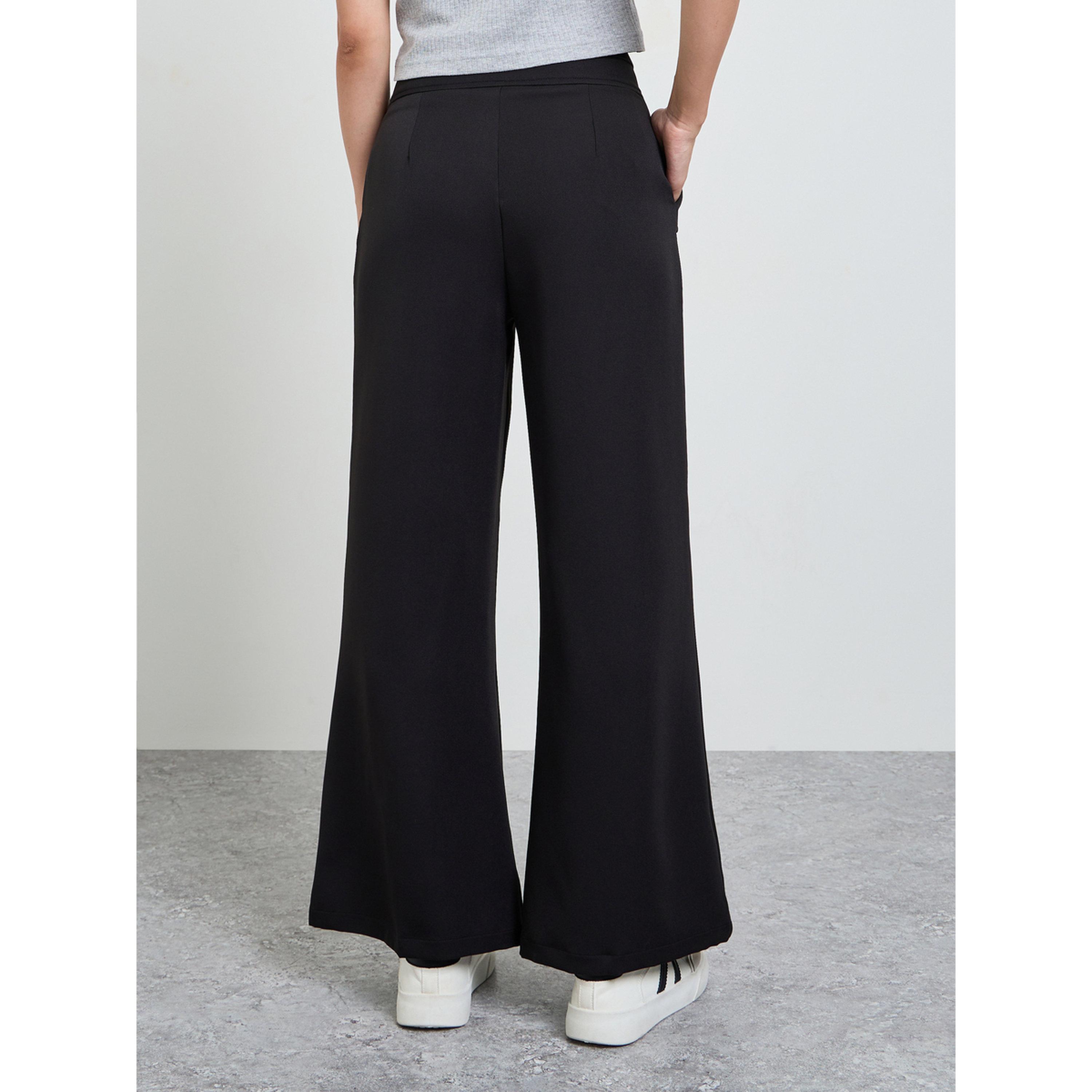 Take Two Black Solid High Waist Wide Leg Trousers-women-clothing-trousers-image-4
