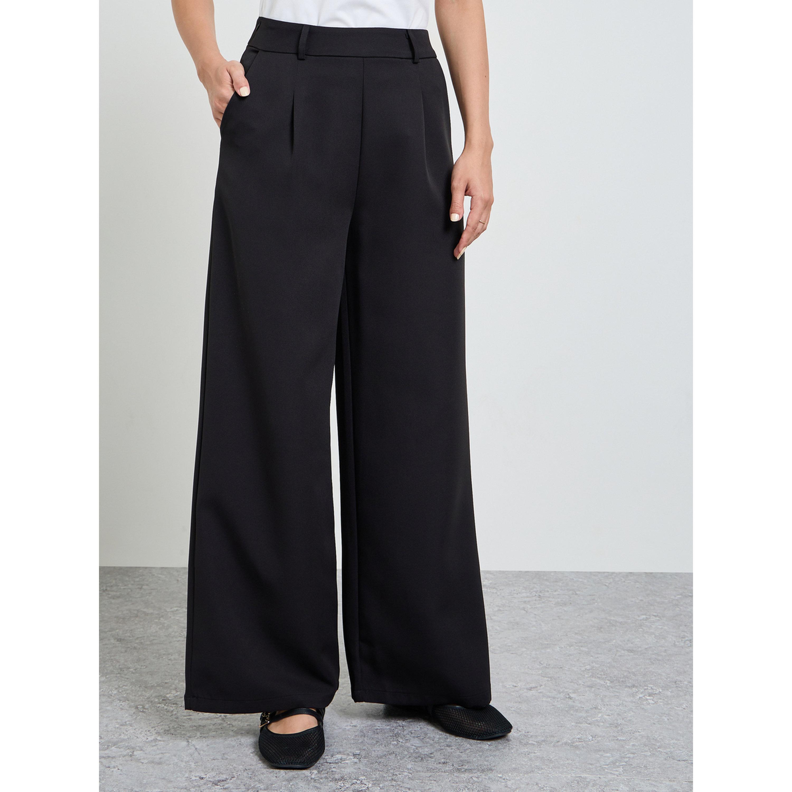 Take Two Black Solid Wide Leg Trousers-women-clothing-trousers-image-1