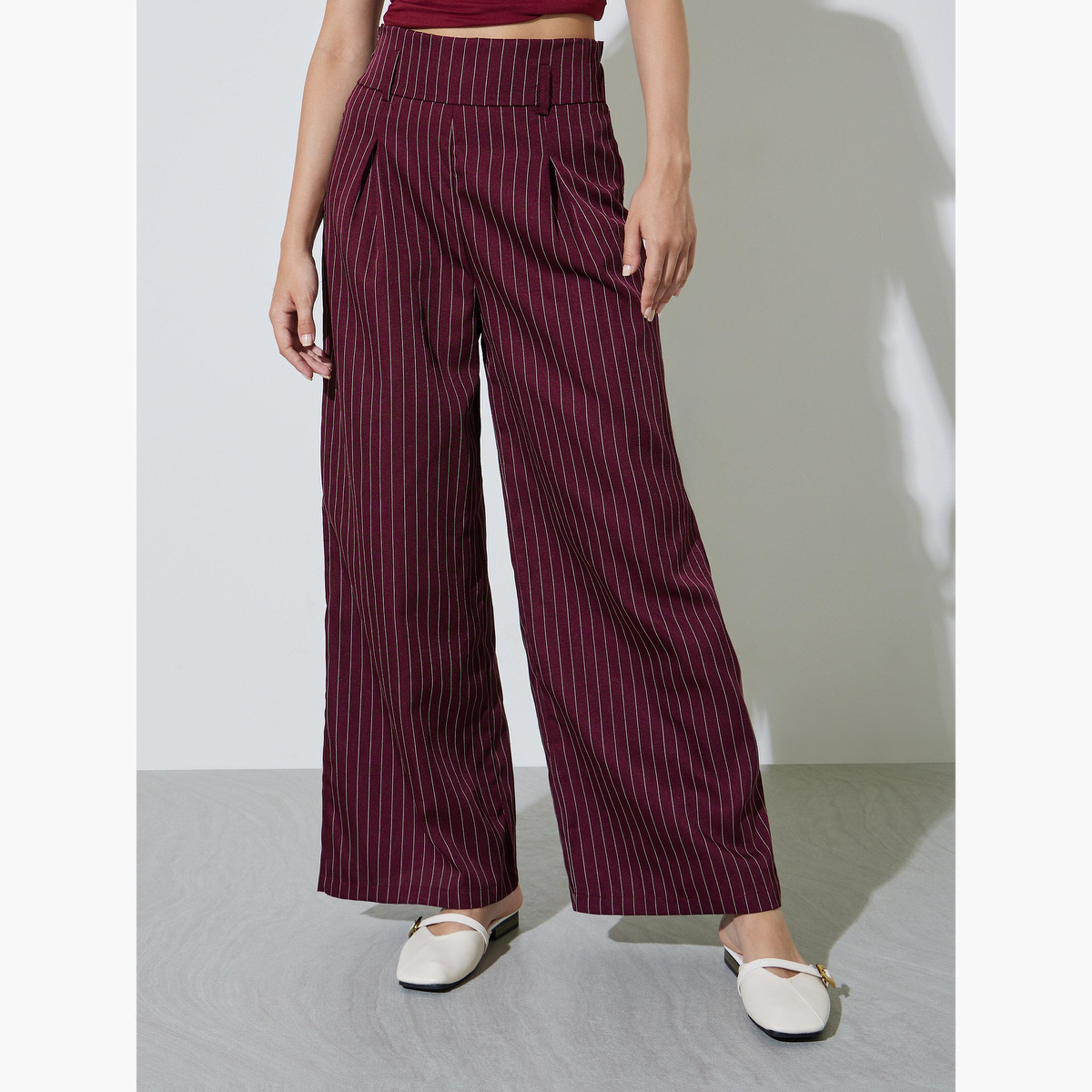 Take Two Burgundy Striped Wide Waistband Trouser-women-clothing-bottoms-joggers-image-1