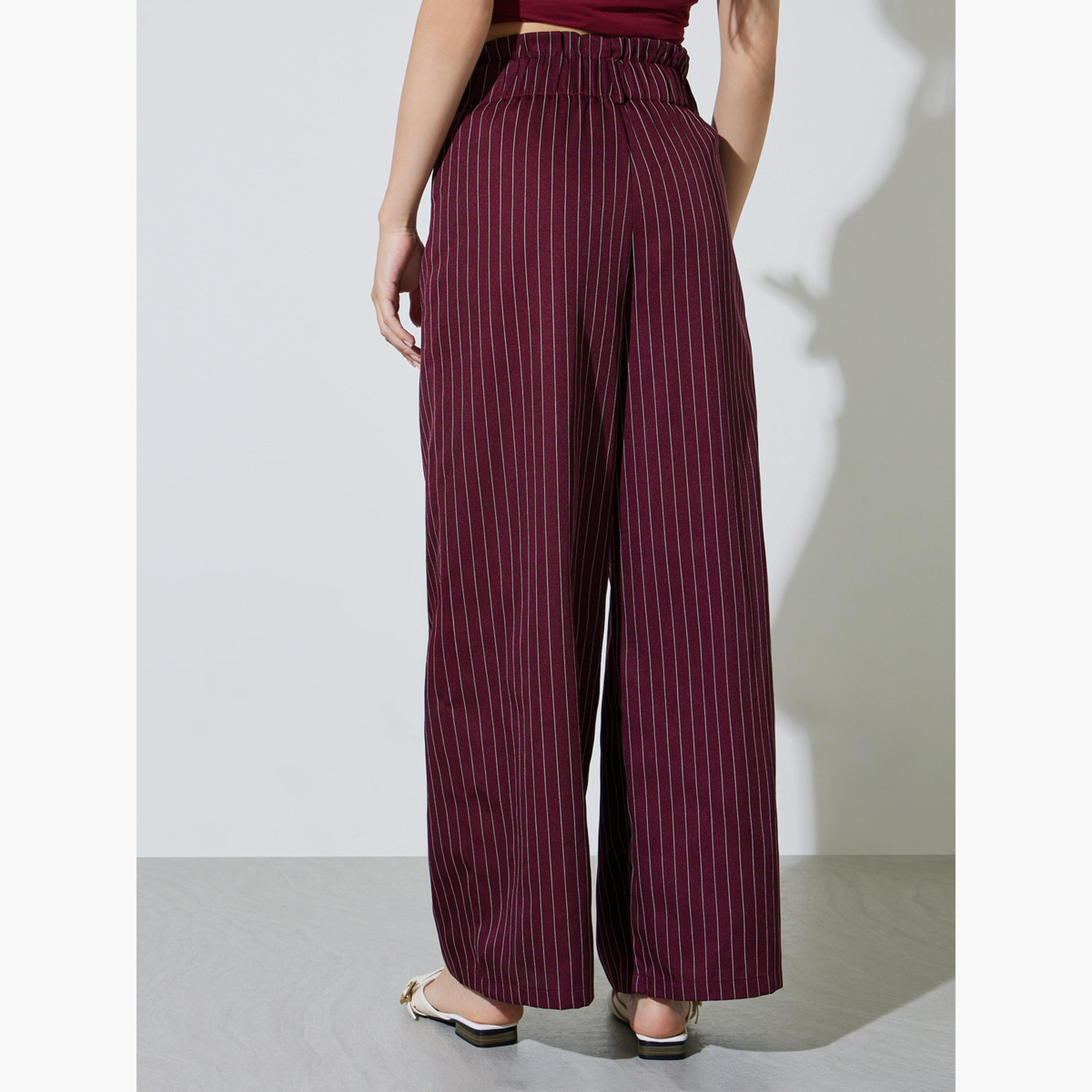 Take Two Burgundy Striped Wide Waistband Trouser-women-clothing-bottoms-joggers-image-4