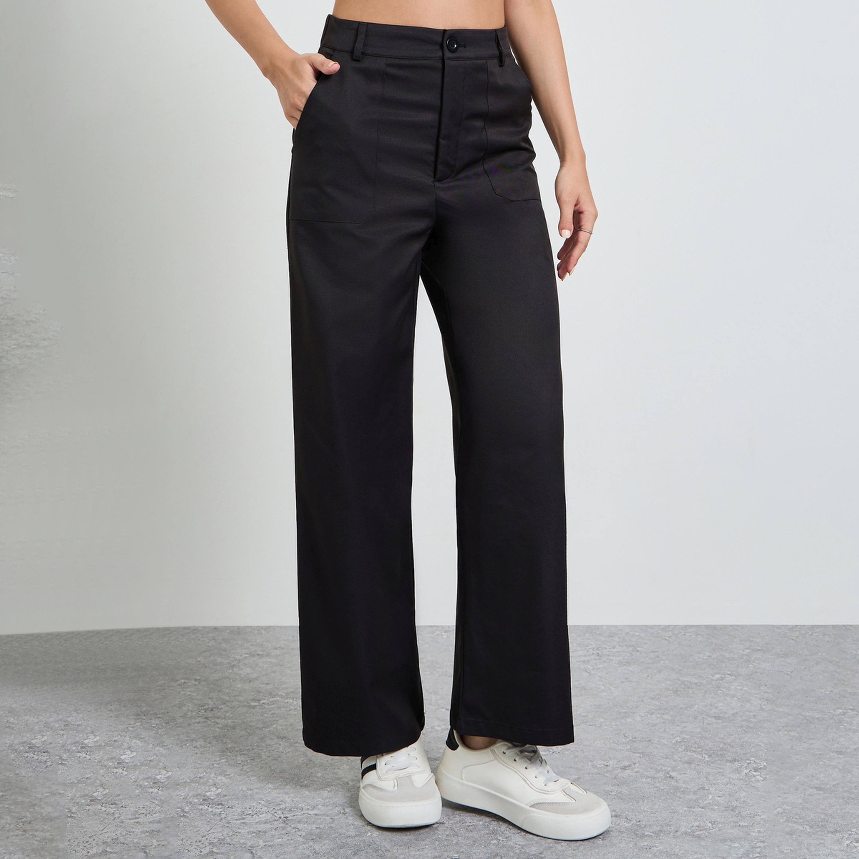 Take Two Black Solid High Rise Straight Pants-women-clothing-trousers-image-1