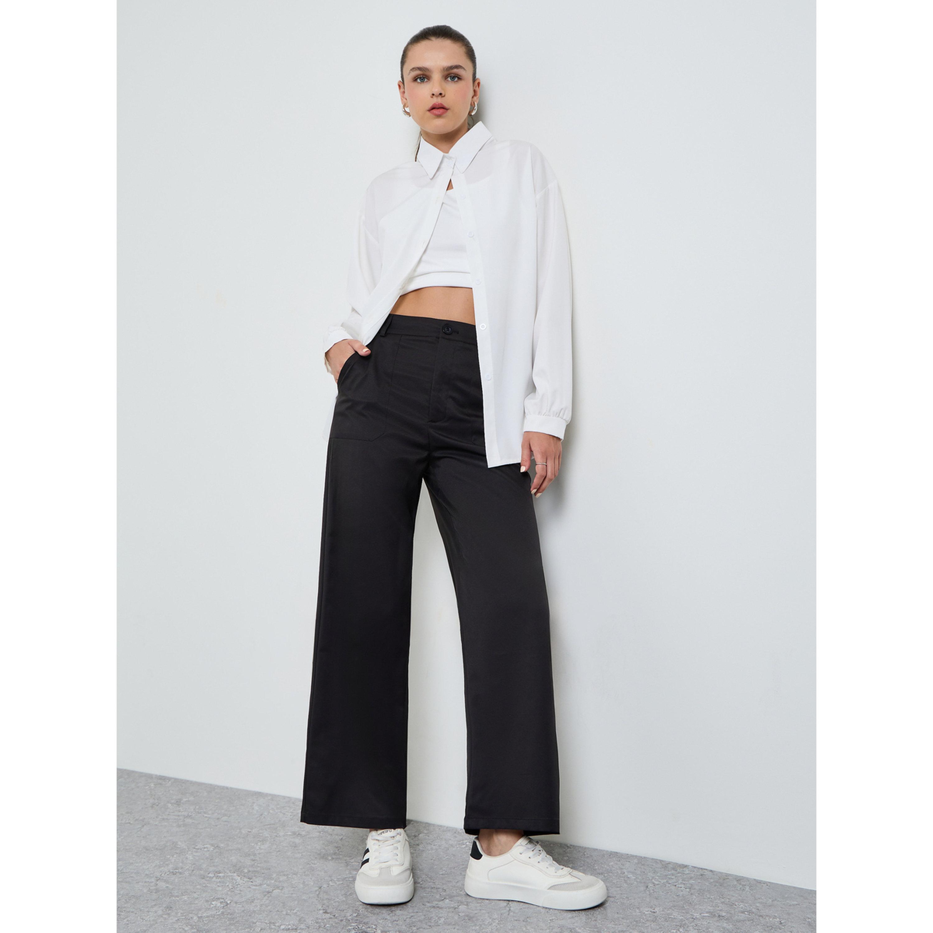 Take Two Black Solid High Rise Straight Pants-women-clothing-trousers-image-2