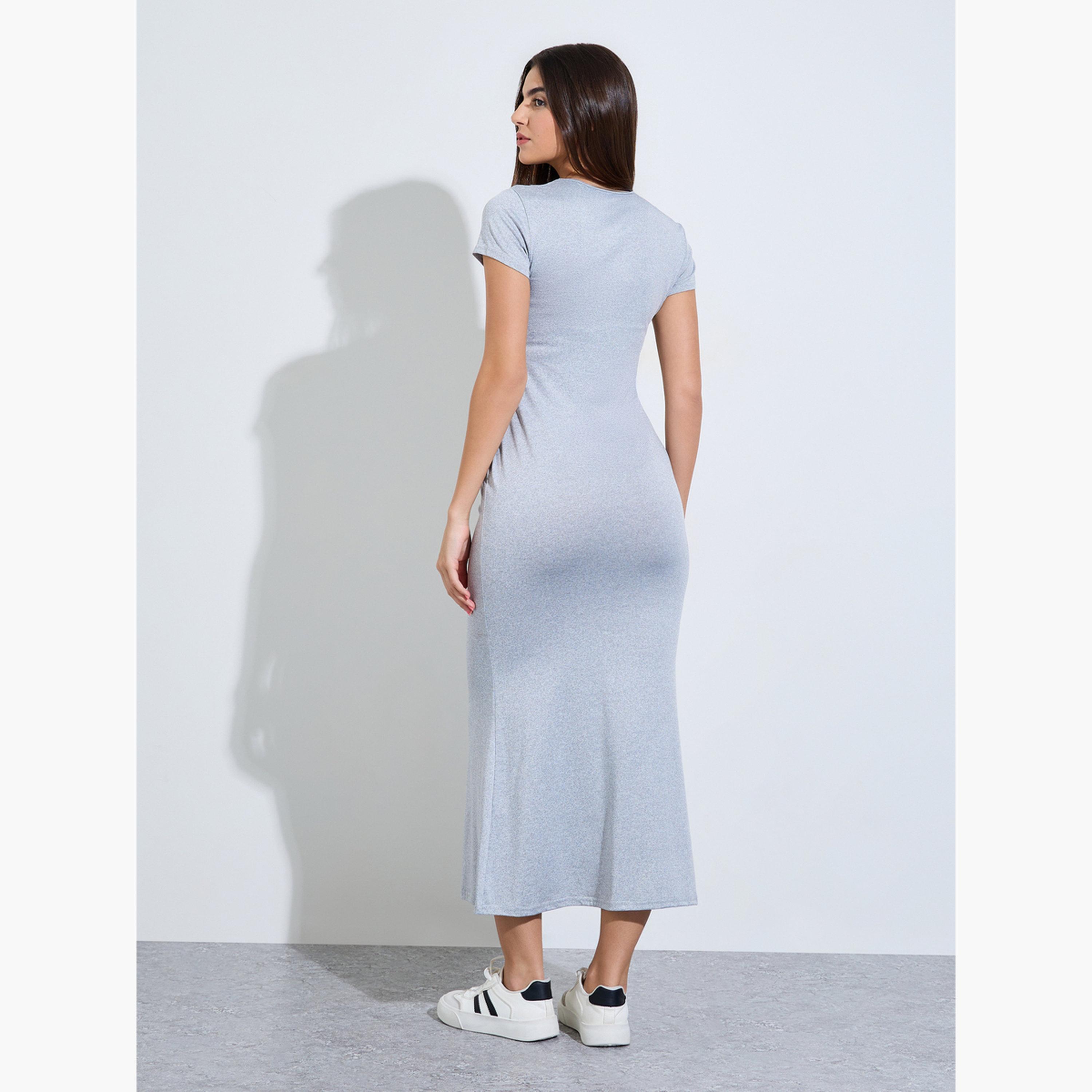 فستان ميدي ضيق وأكمام قصيرة سادة-women-clothing-dresses-image-4