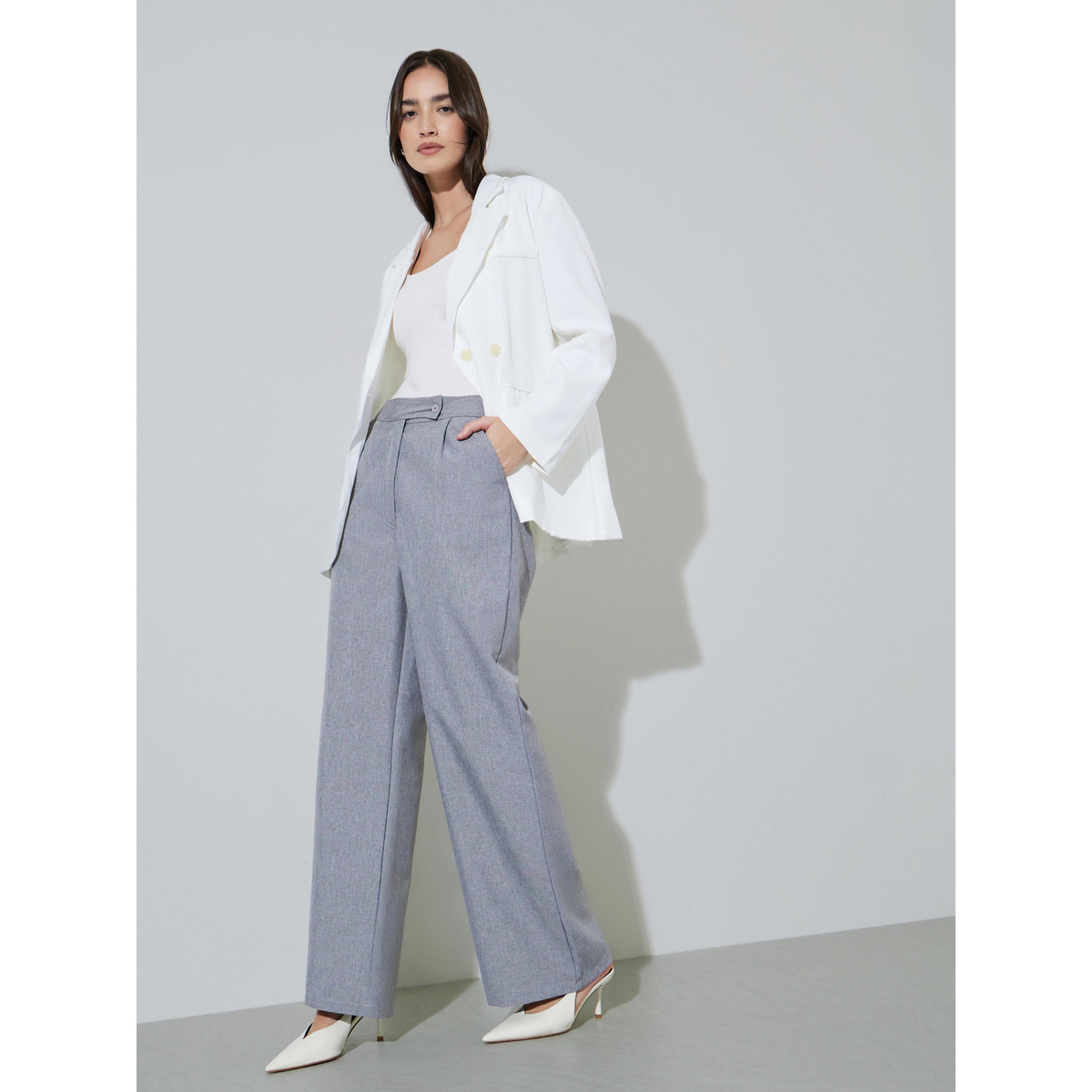 Styli White Solid Double-Breasted Loose Fit Blazer-women-clothing-coatsandjackets-blazers-image-2