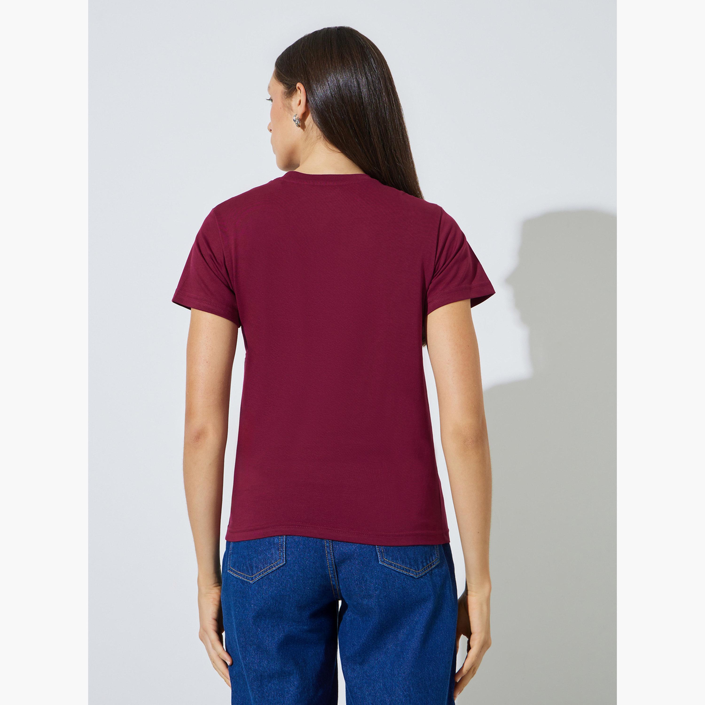 تيشيرت سادة بقصة عادية وياقة دائرية-women-clothing-tshirts-image-4