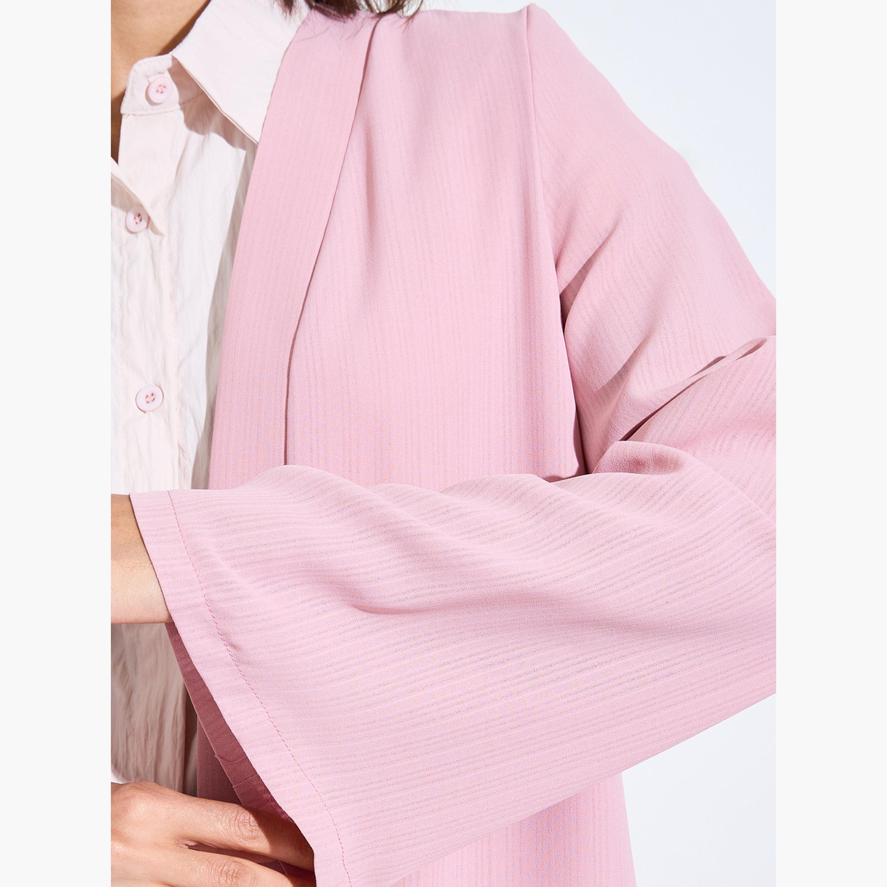 عباية مفتوحة من الأمام بتفاصيل كسرات خلفية لون وردي فاتح-women-arabicclothing-abayas-image-5