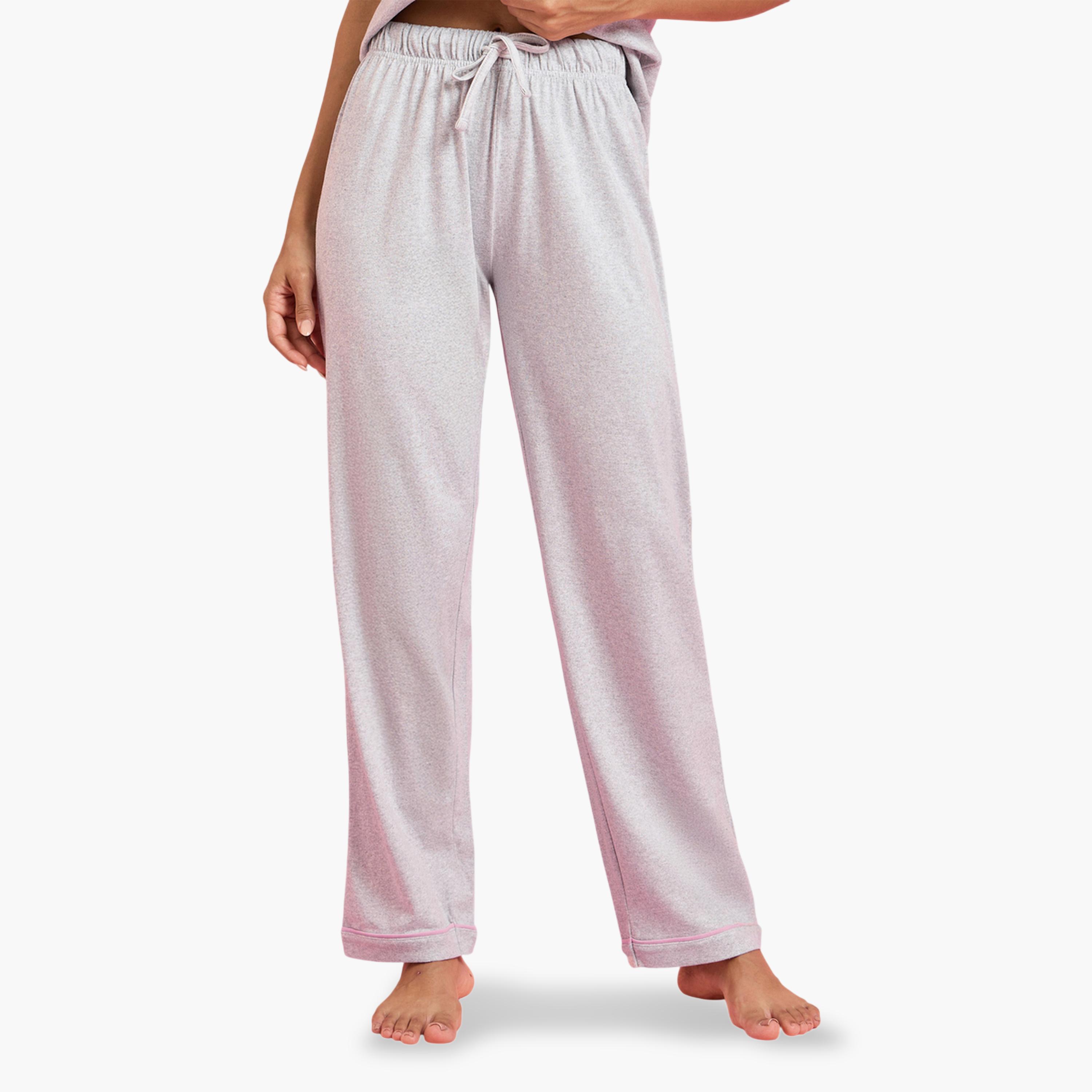 ستايلي - بيجاما قميص بأكمام قصيرة وبنطال واسع الساقين بحواف رمادية متباينة-women-clothing-nightwear-pyjamas-longsets-image-4