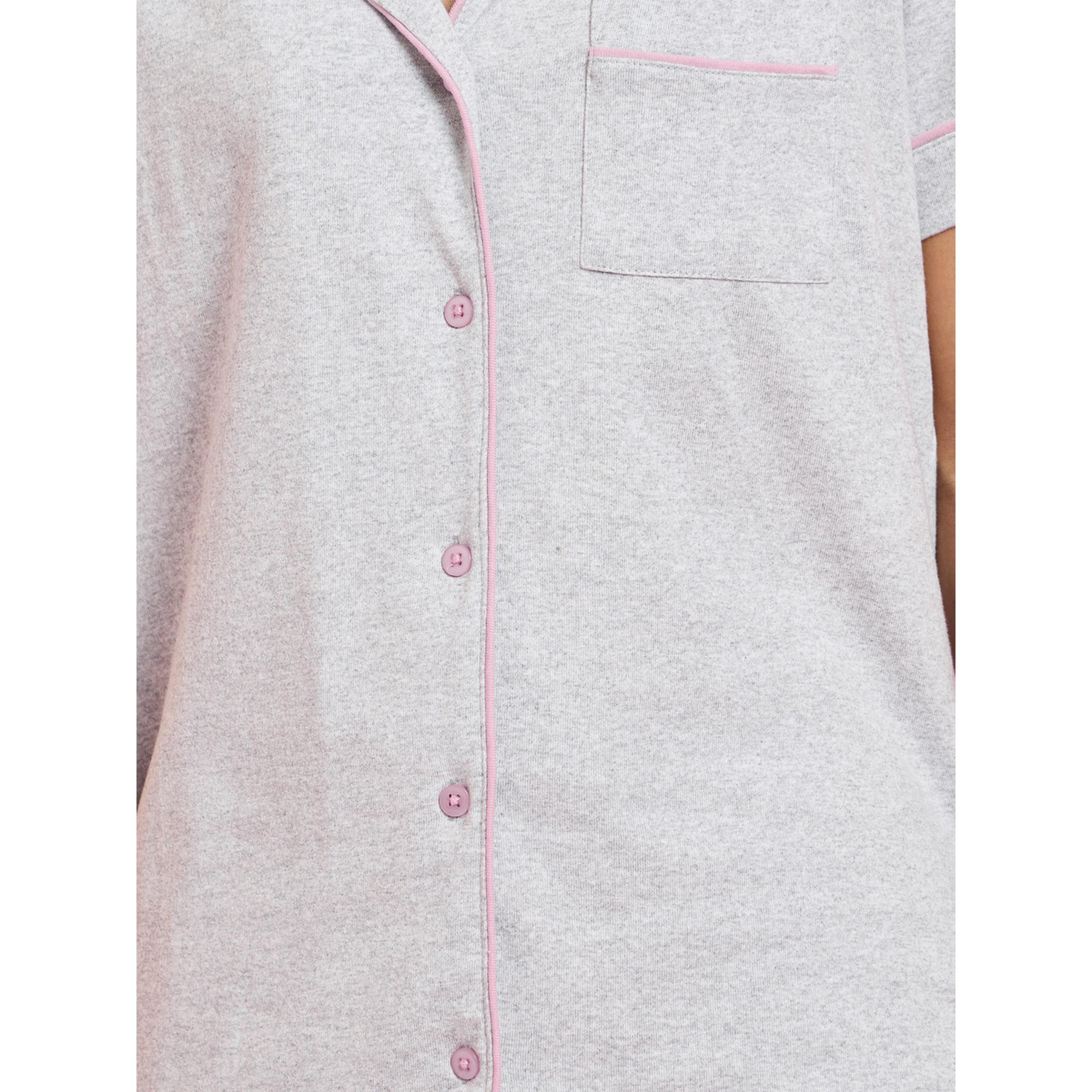 ستايلي - بيجاما قميص بأكمام قصيرة وبنطال واسع الساقين بحواف رمادية متباينة-women-clothing-nightwear-pyjamas-longsets-image-5