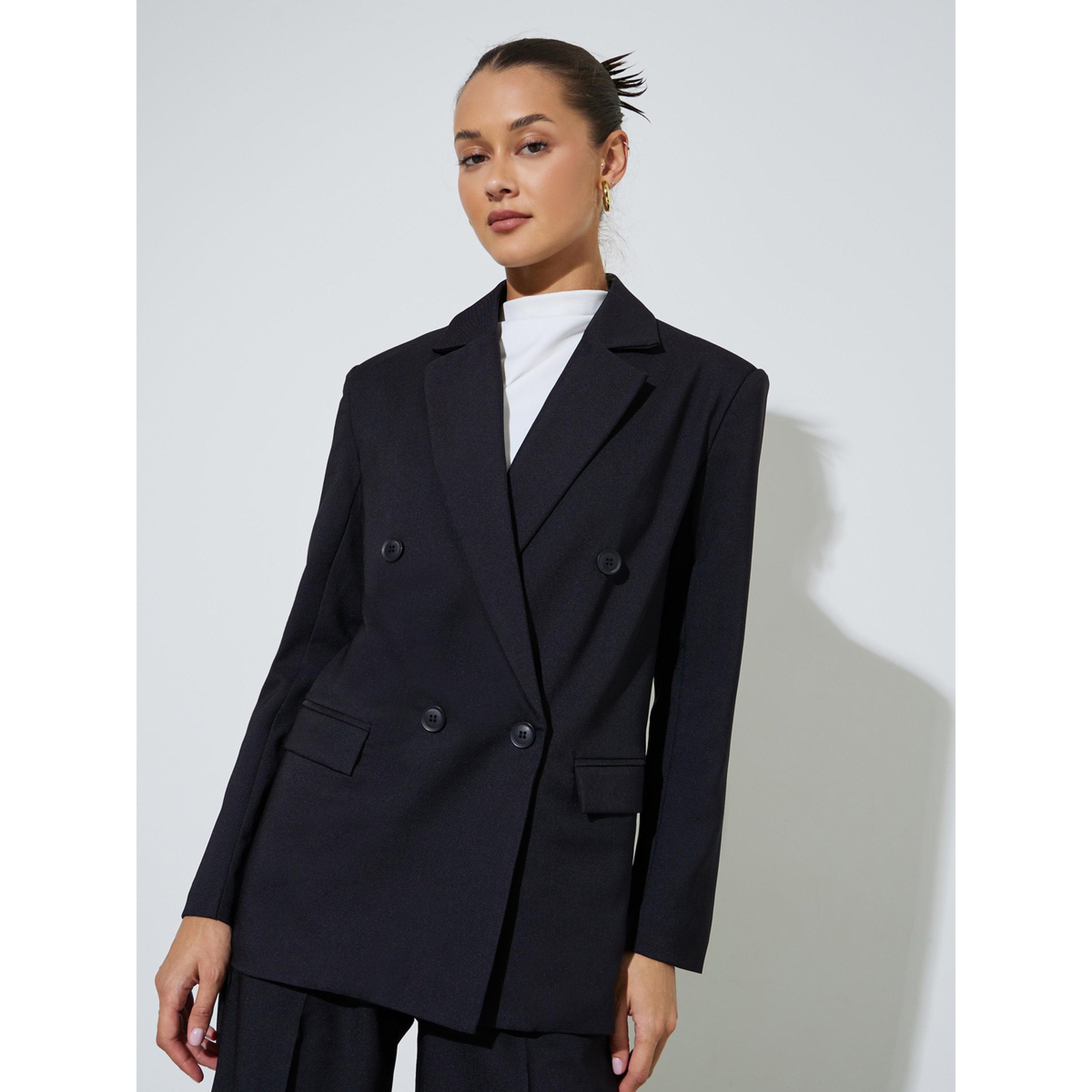 Styli Black Double-Breasted Regular Fit Blaze-women-clothing-coatsandjackets-blazers-image-1