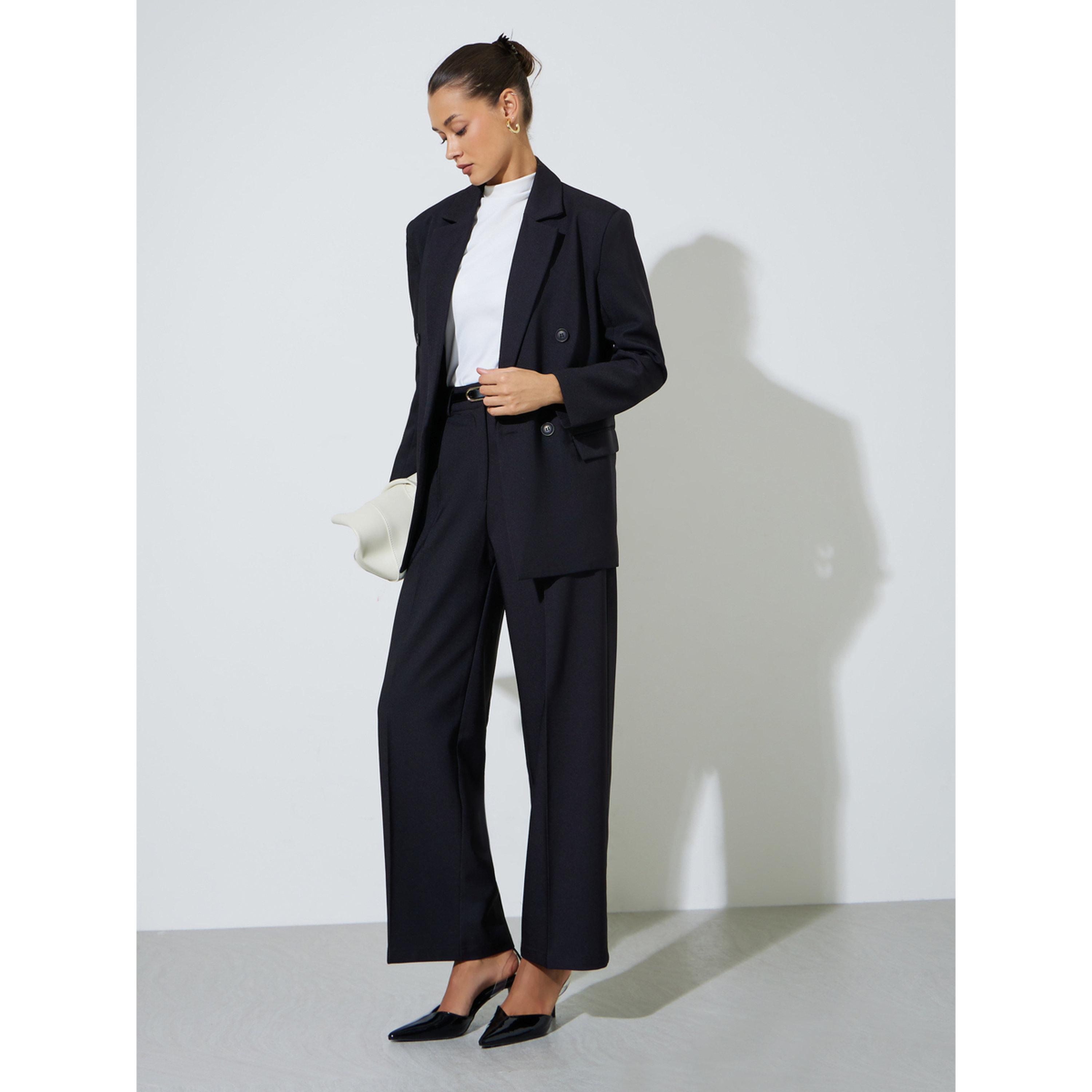Styli Black Double-Breasted Regular Fit Blaze-women-clothing-coatsandjackets-blazers-image-2