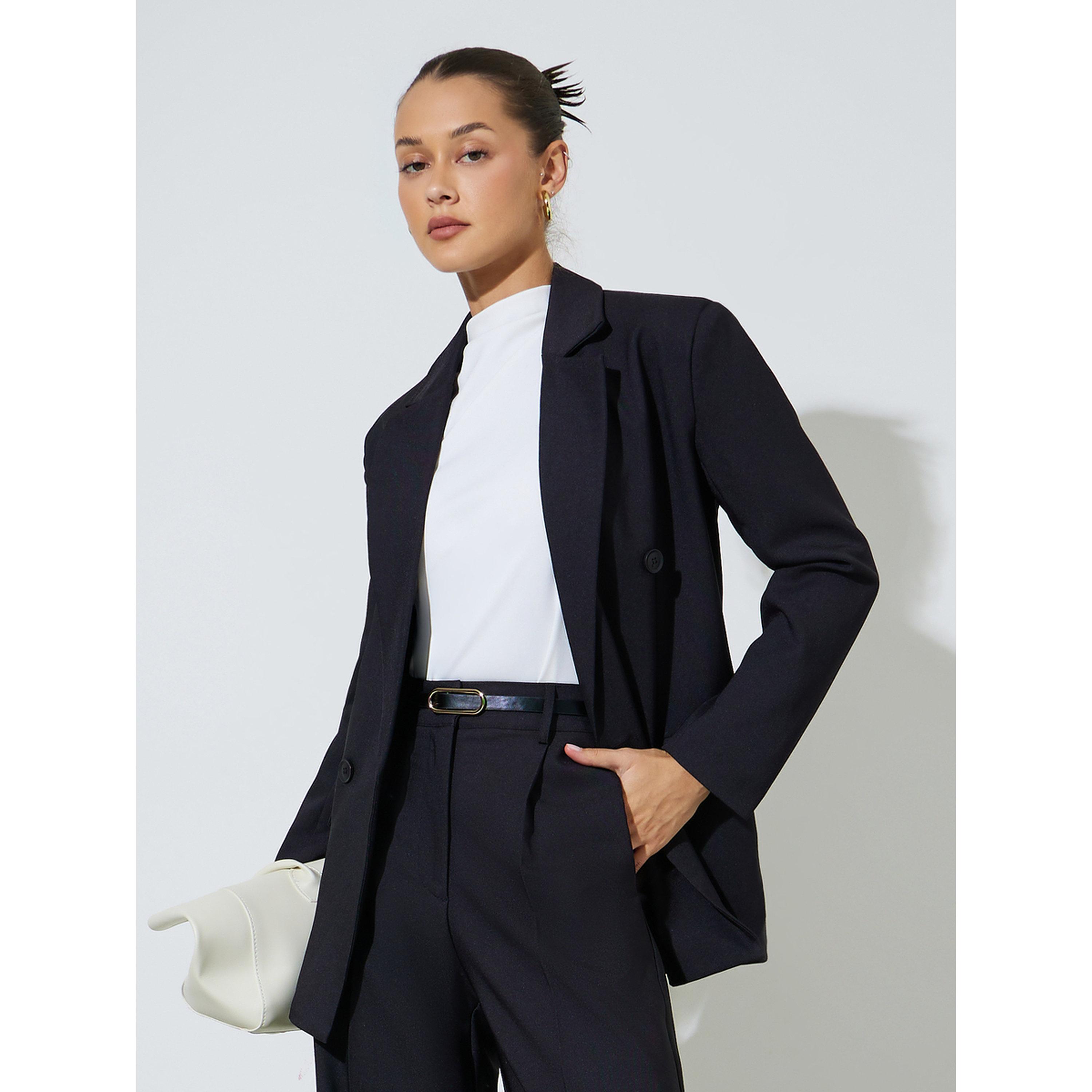 Styli Black Double-Breasted Regular Fit Blaze-women-clothing-coatsandjackets-blazers-image-3