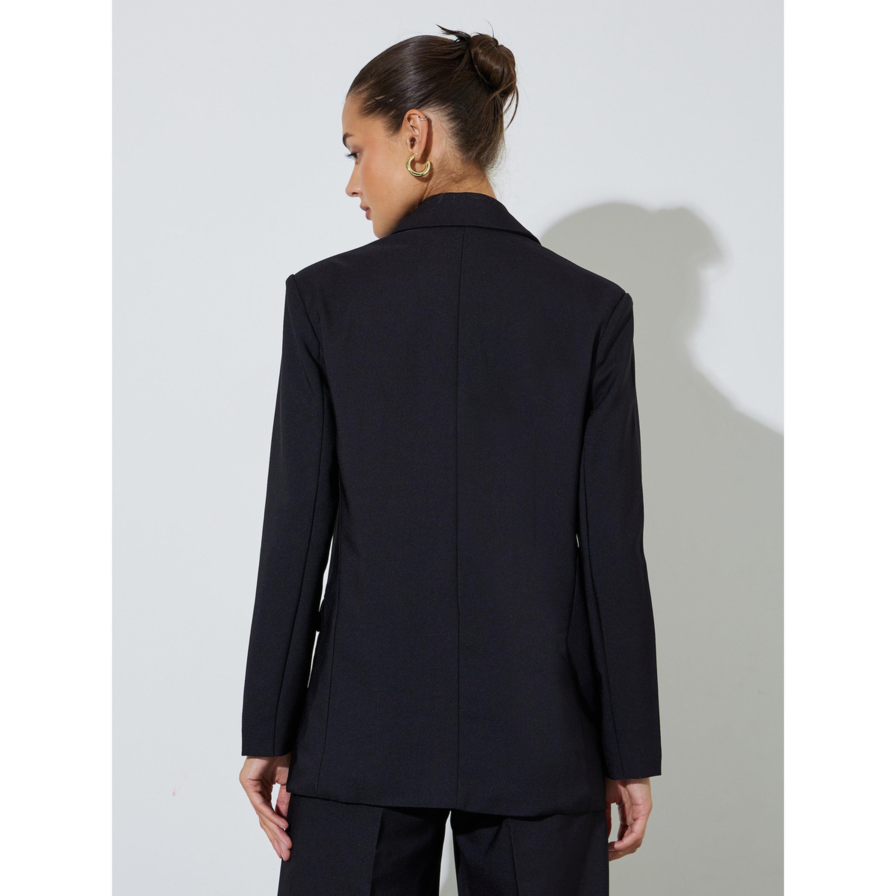 Styli Black Double-Breasted Regular Fit Blaze-women-clothing-coatsandjackets-blazers-image-4