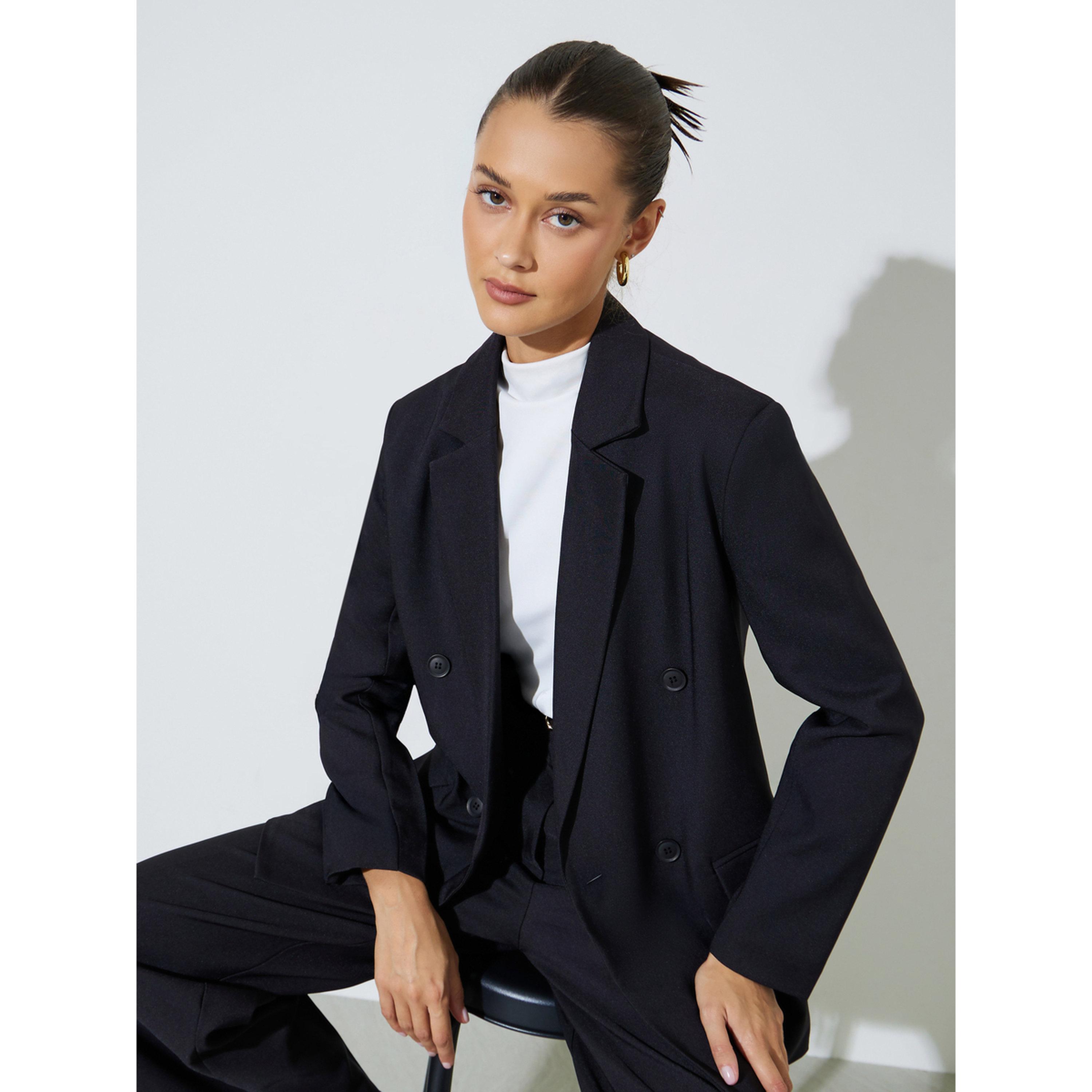 Styli Black Double-Breasted Regular Fit Blaze-women-clothing-coatsandjackets-blazers-image-5