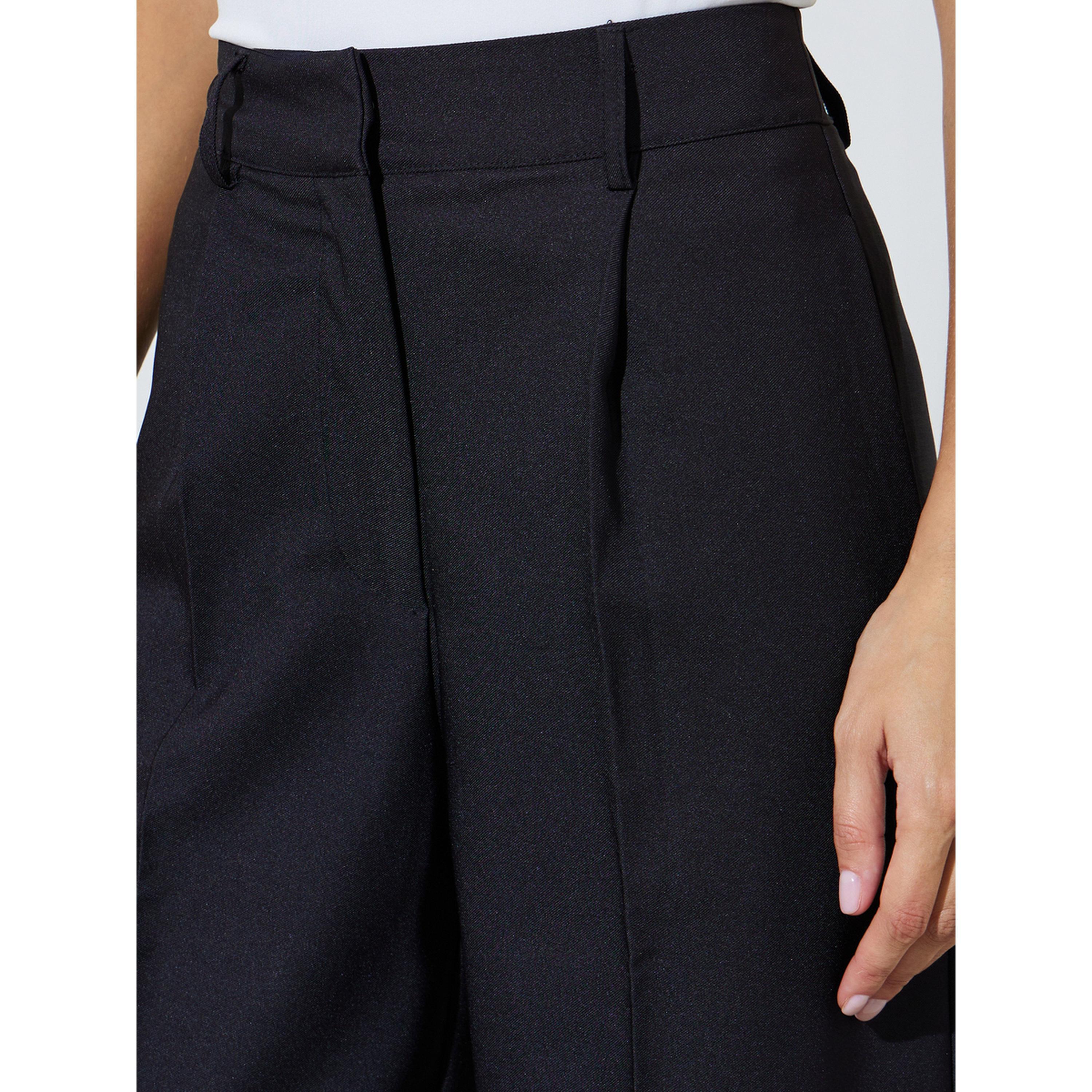بنطال رسمية سادة بأرجل واسعة - أسود-women-clothing-trousers-image-3
