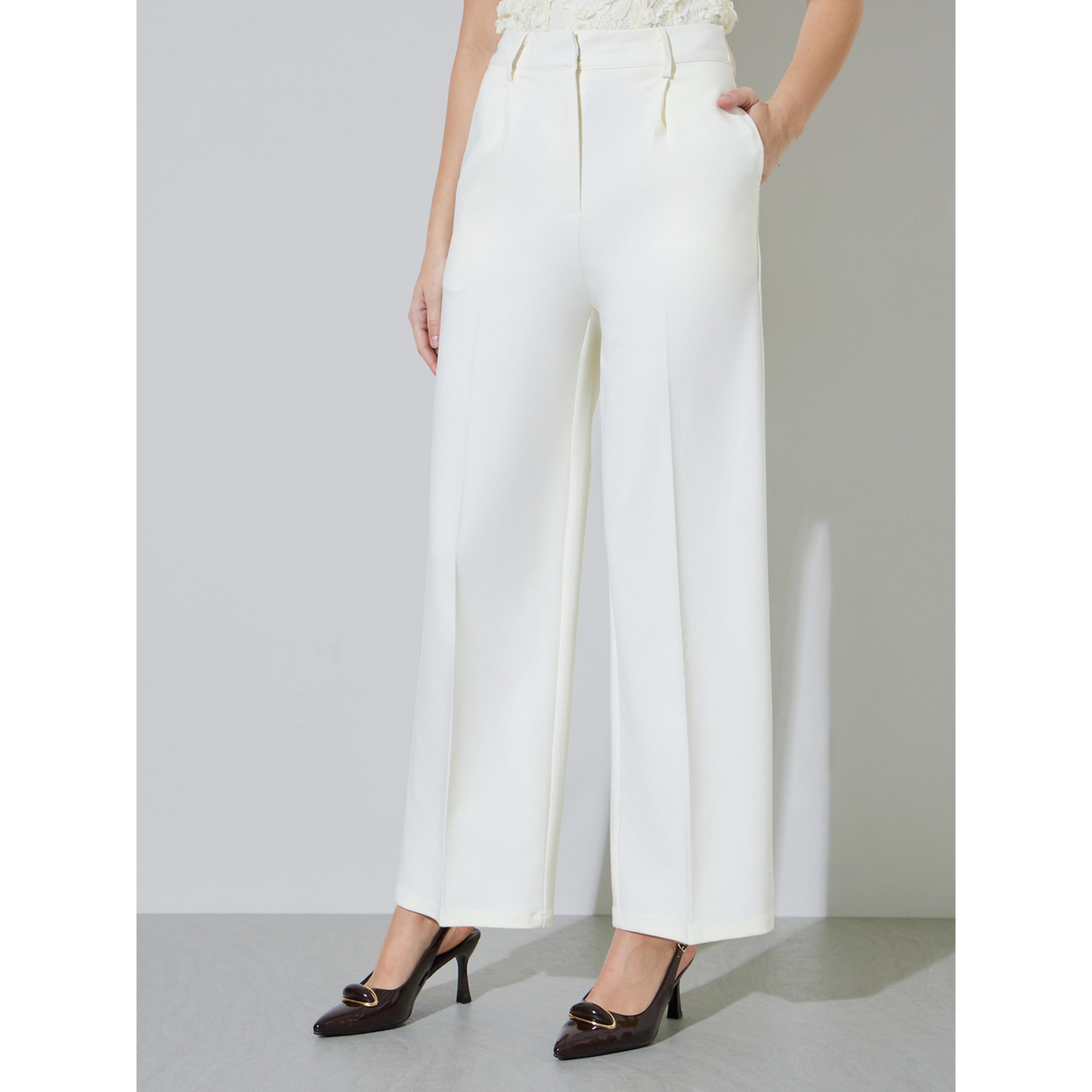 Styli Off White Solid Tailored Wide-Leg Trousers-women-clothing-trousers-image-1