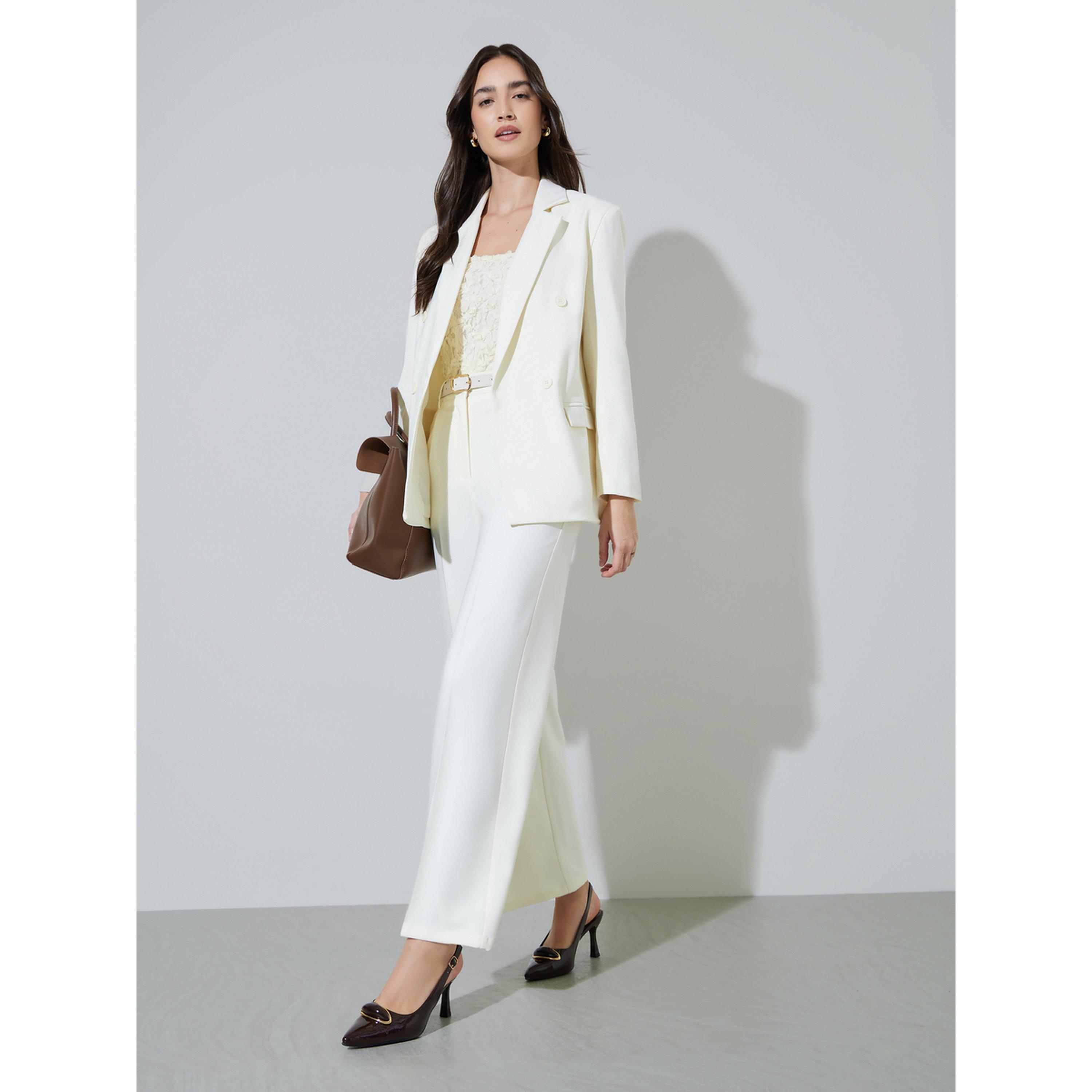 Styli Off White Solid Tailored Wide-Leg Trousers-women-clothing-trousers-image-2