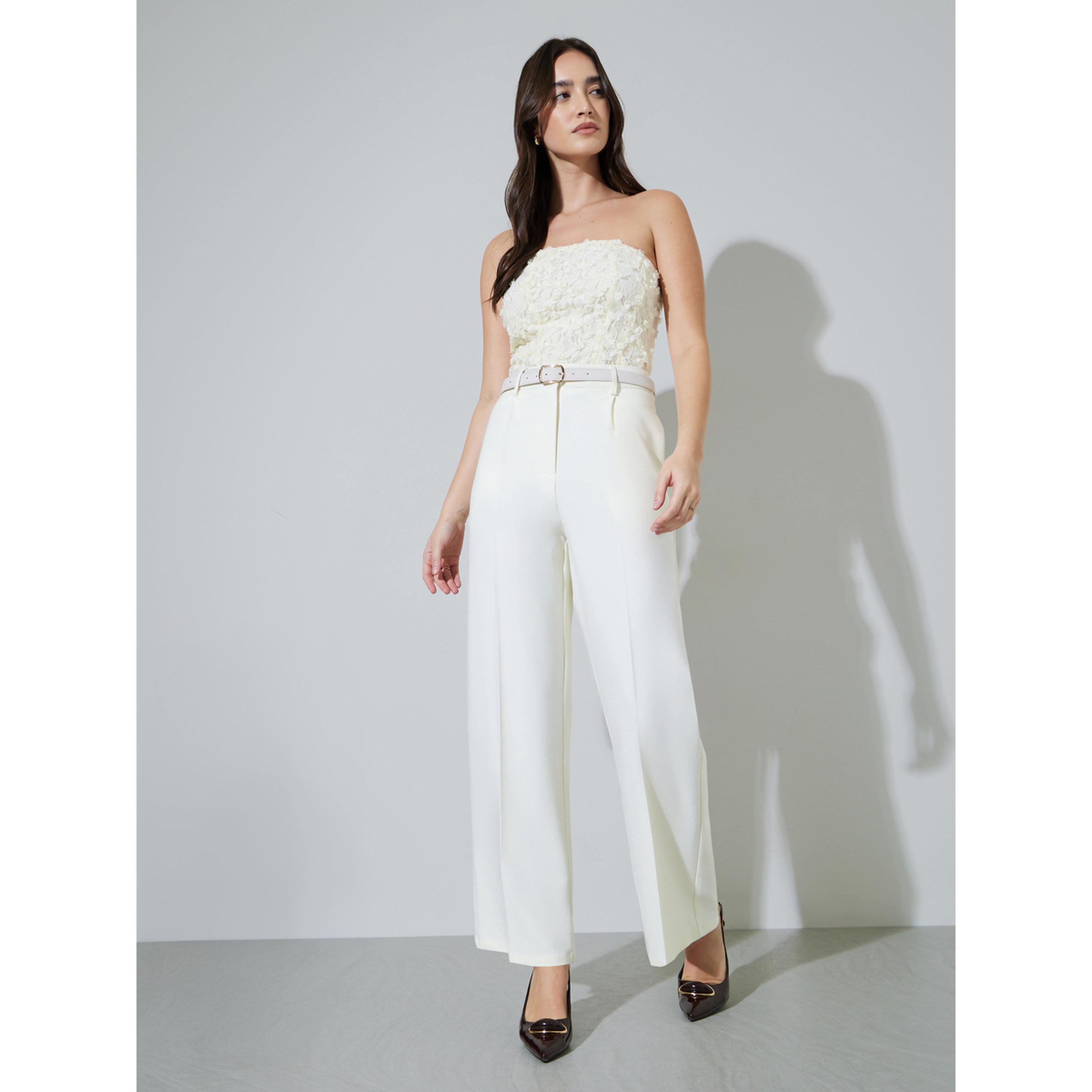 Styli Off White Solid Tailored Wide-Leg Trousers-women-clothing-trousers-image-3