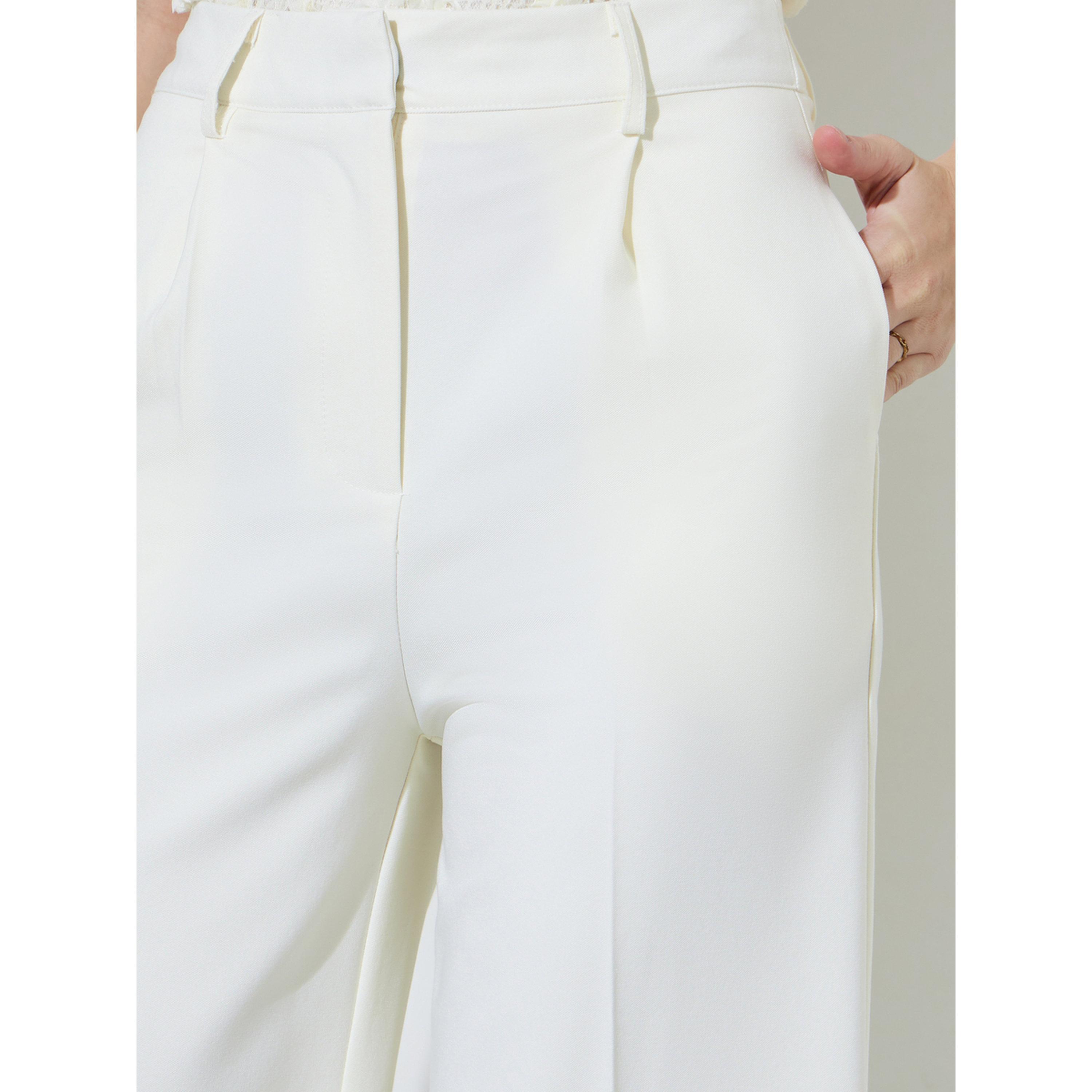 Styli Off White Solid Tailored Wide-Leg Trousers-women-clothing-trousers-image-4