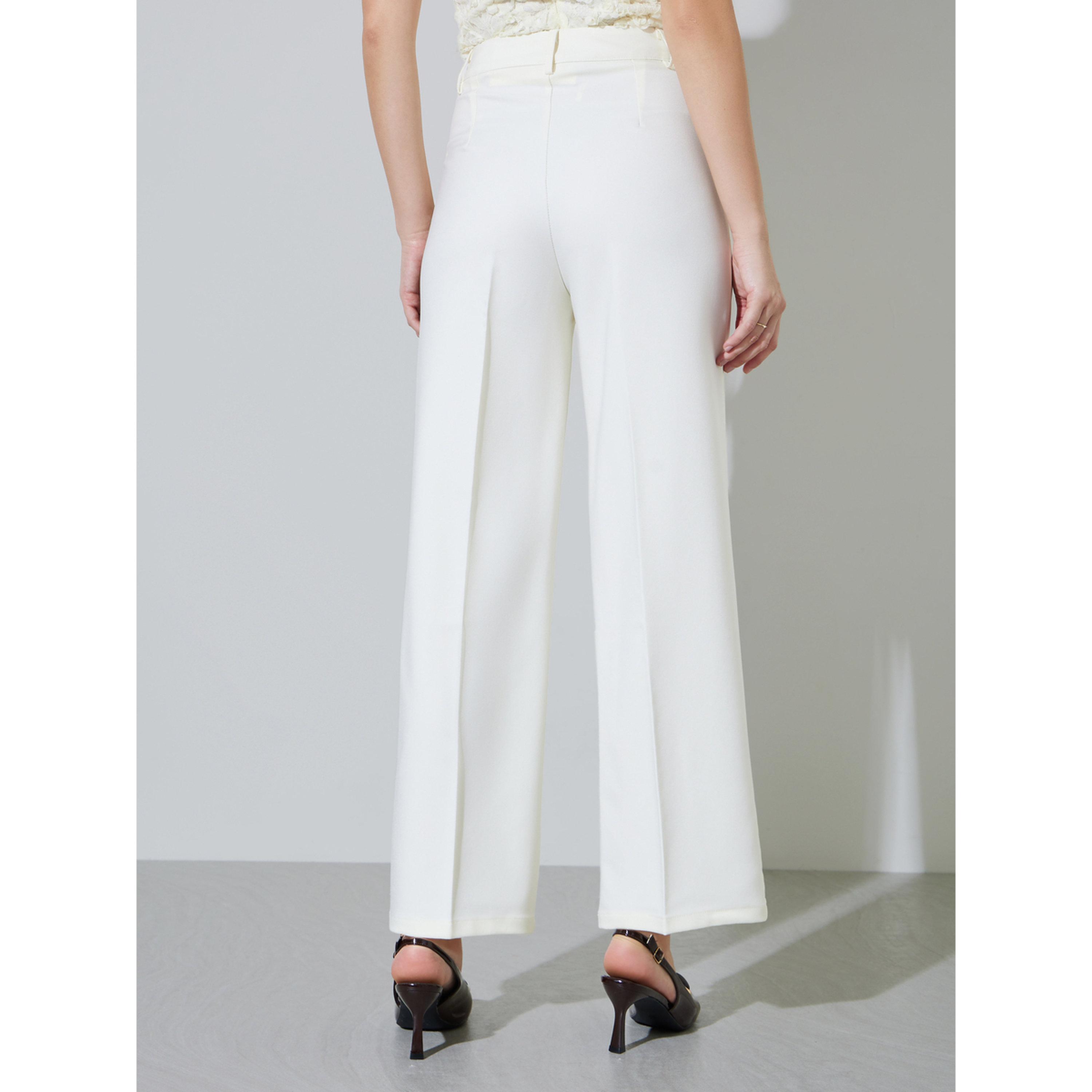 Styli Off White Solid Tailored Wide-Leg Trousers-women-clothing-trousers-image-5