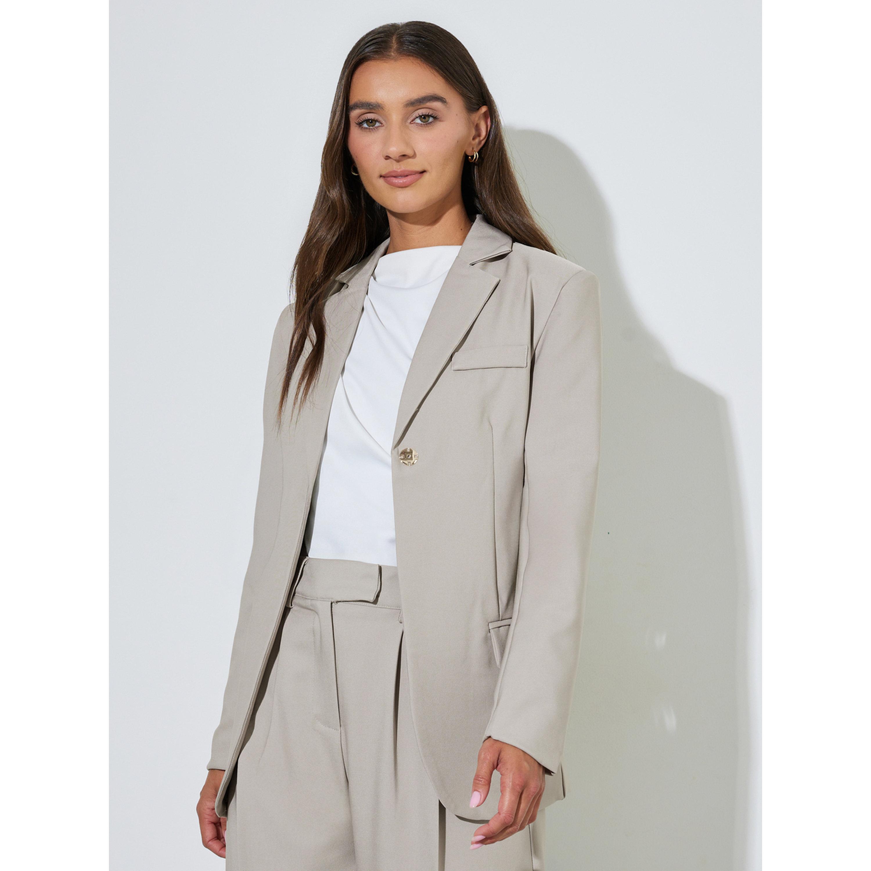 بليزر بحزام وقصة عادية باللون الرمادي-women-clothing-coatsandjackets-blazers-image-1