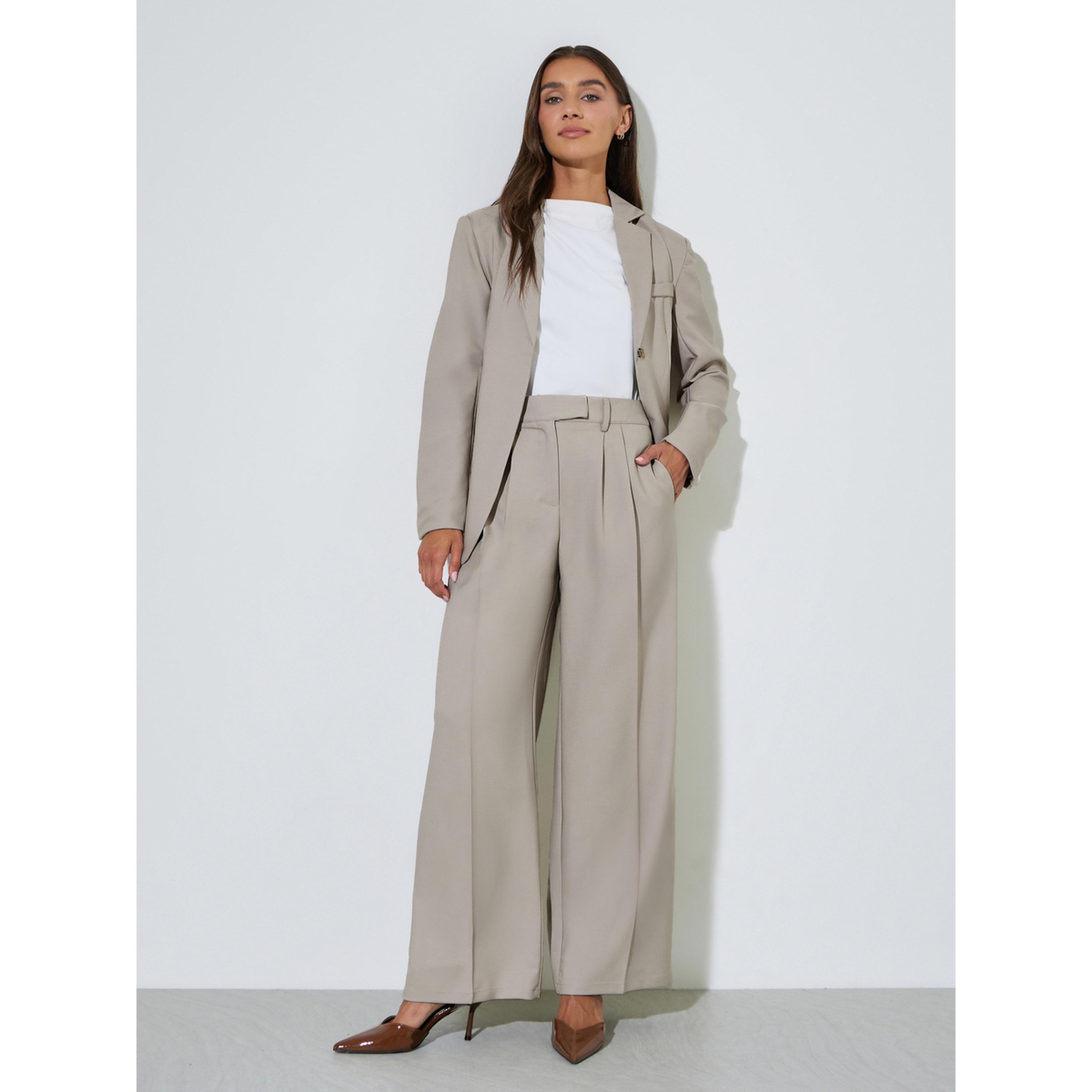 بنطال مخصص بخصر متوسط الارتفاع وأرجل واسعة لون رمادي-women-clothing-trousers-image-2