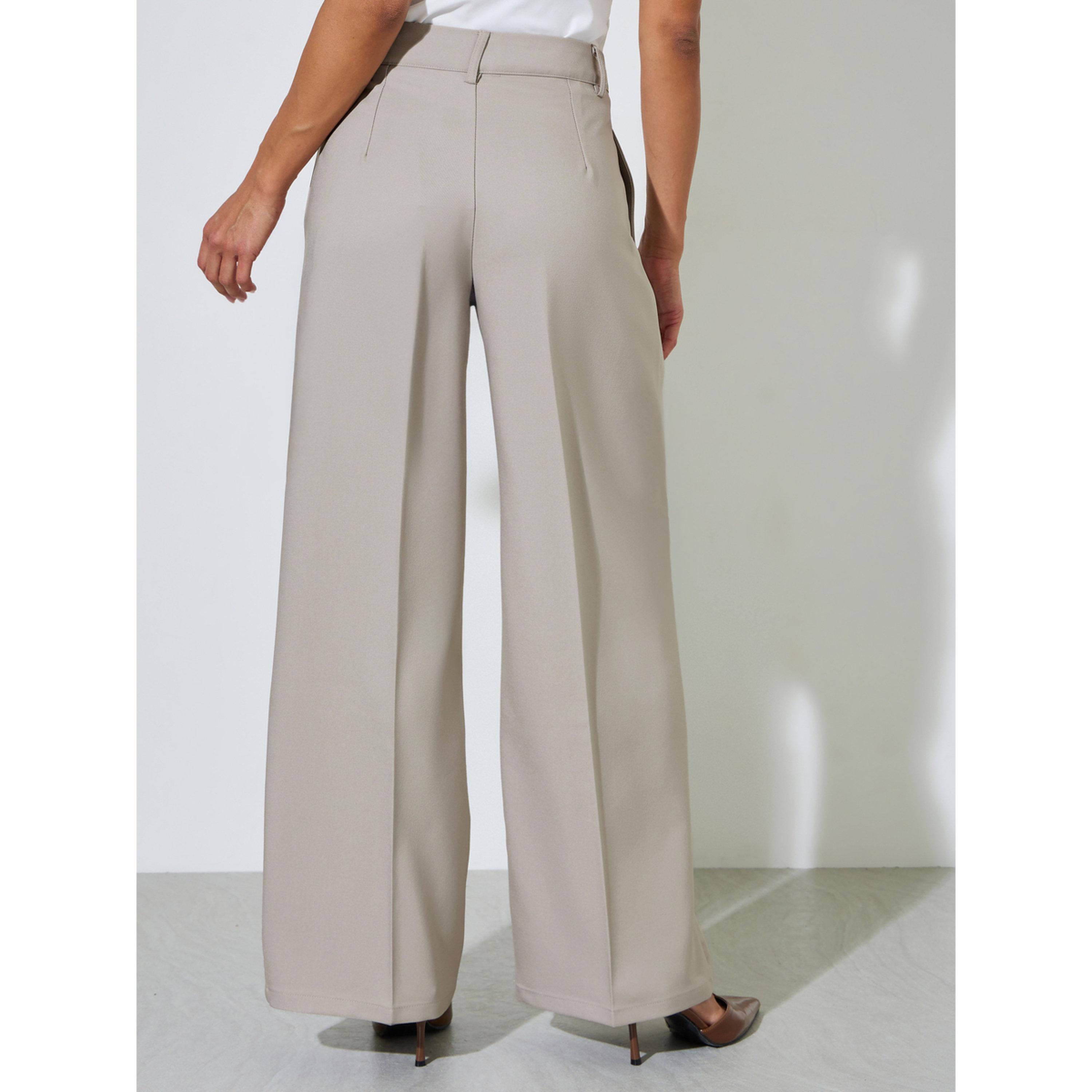 Styli Grey Solid Wide Leg Mid Rise Tailored Pants-women-clothing-trousers-image-4