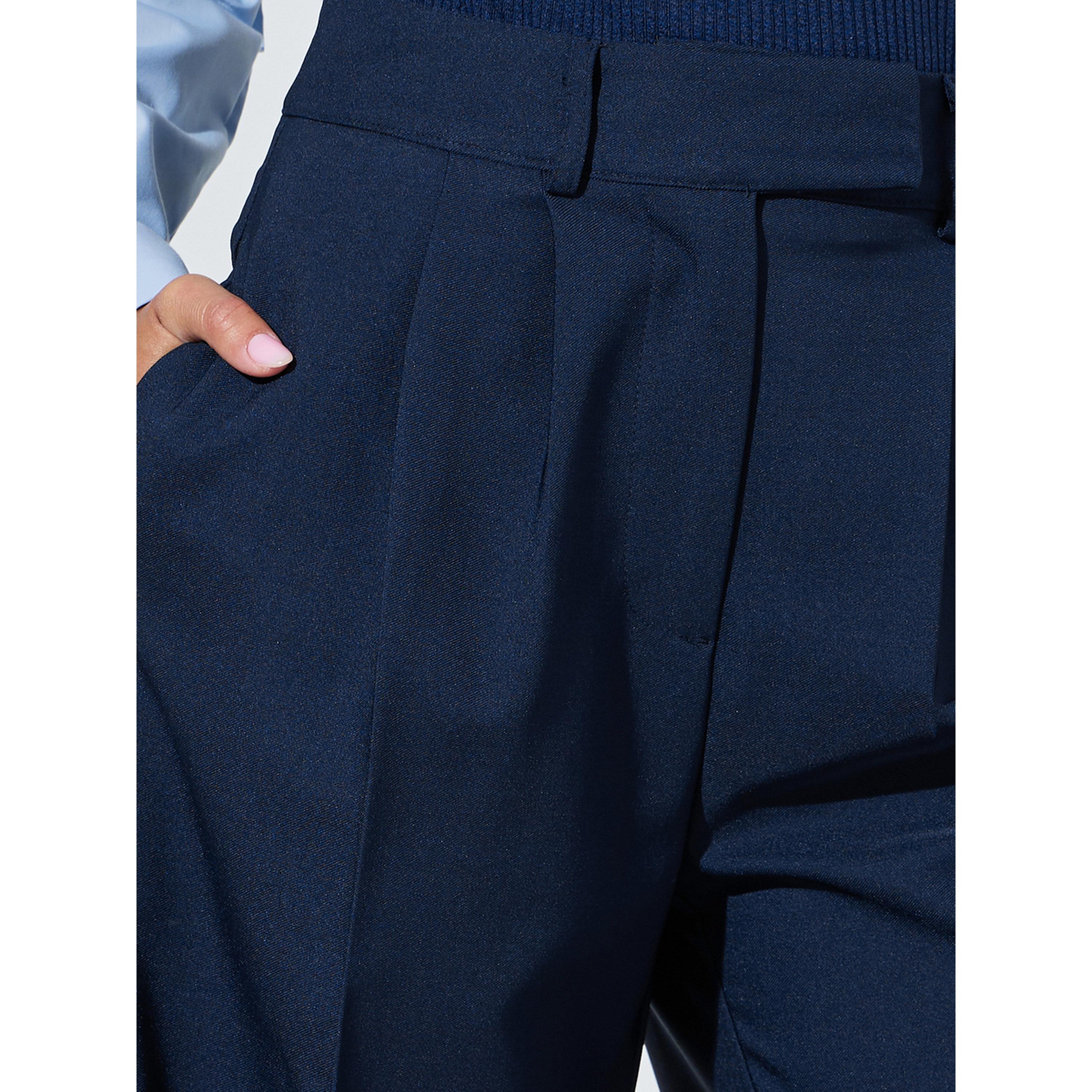 Styli Navy Blue Solid Wide Leg Mid Rise Tailored Pants-women-clothing-trousers-image-3