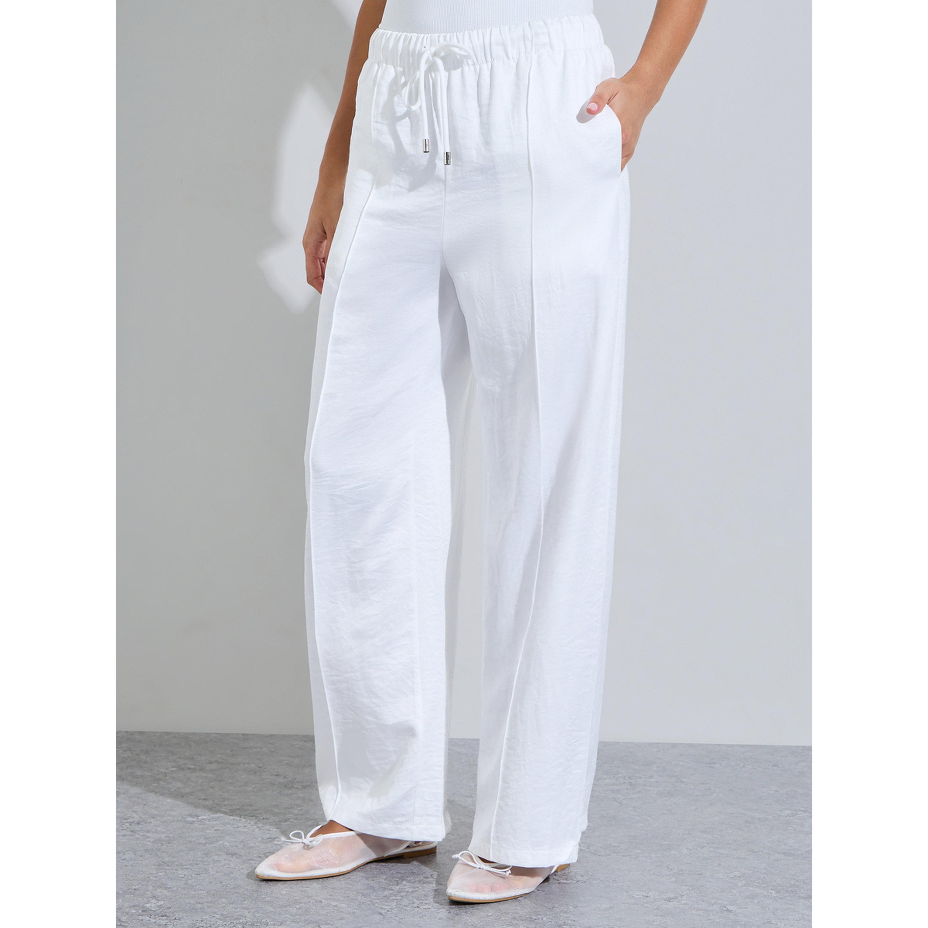 Styli Women's Off-White Wide Leg Lounge Trousers-women-clothing-joggers-image-1