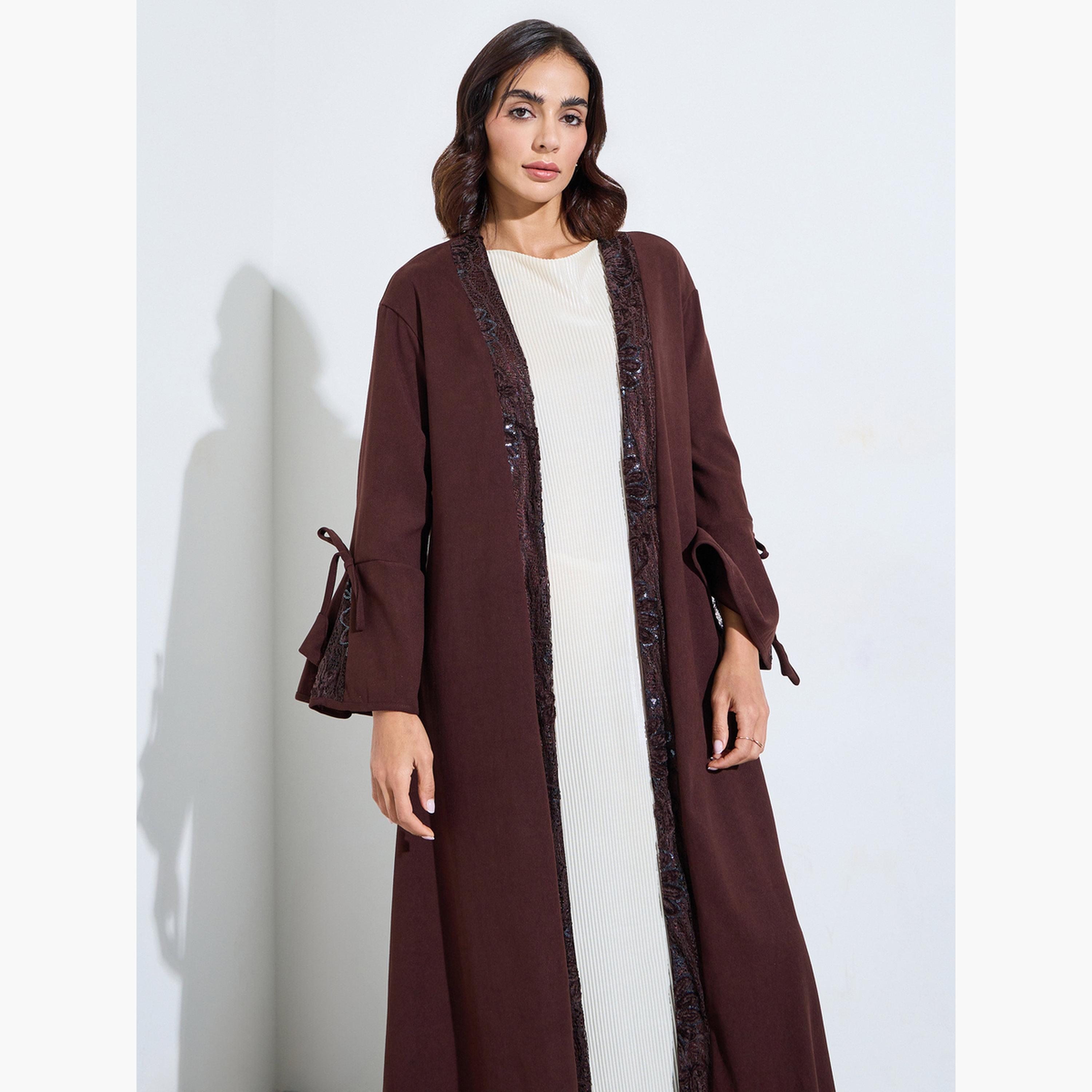 عباية مفتوحة من الأمام ومطرزة لون بني-women-arabicclothing-abayas-image-2
