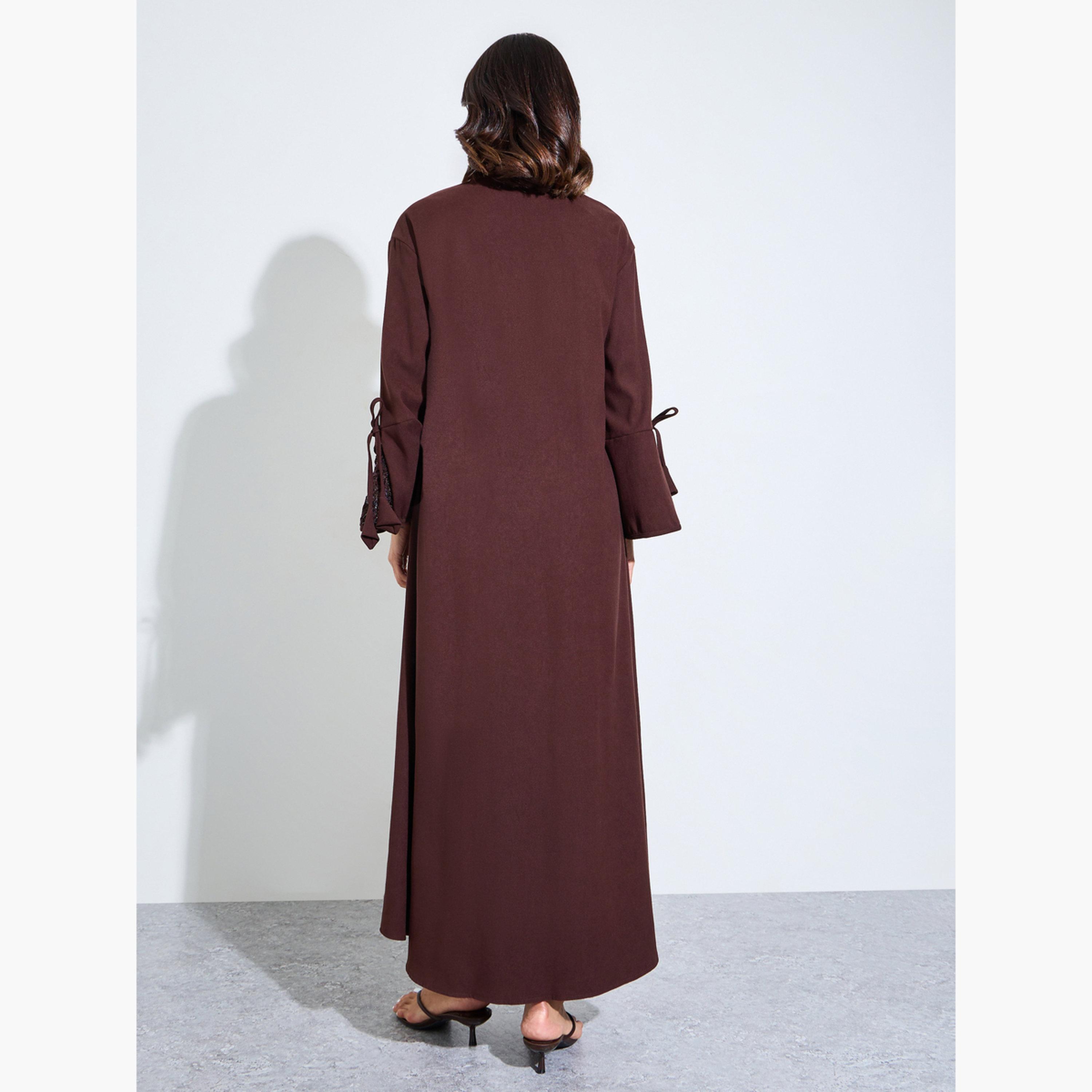 عباية مفتوحة من الأمام ومطرزة لون بني-women-arabicclothing-abayas-image-4