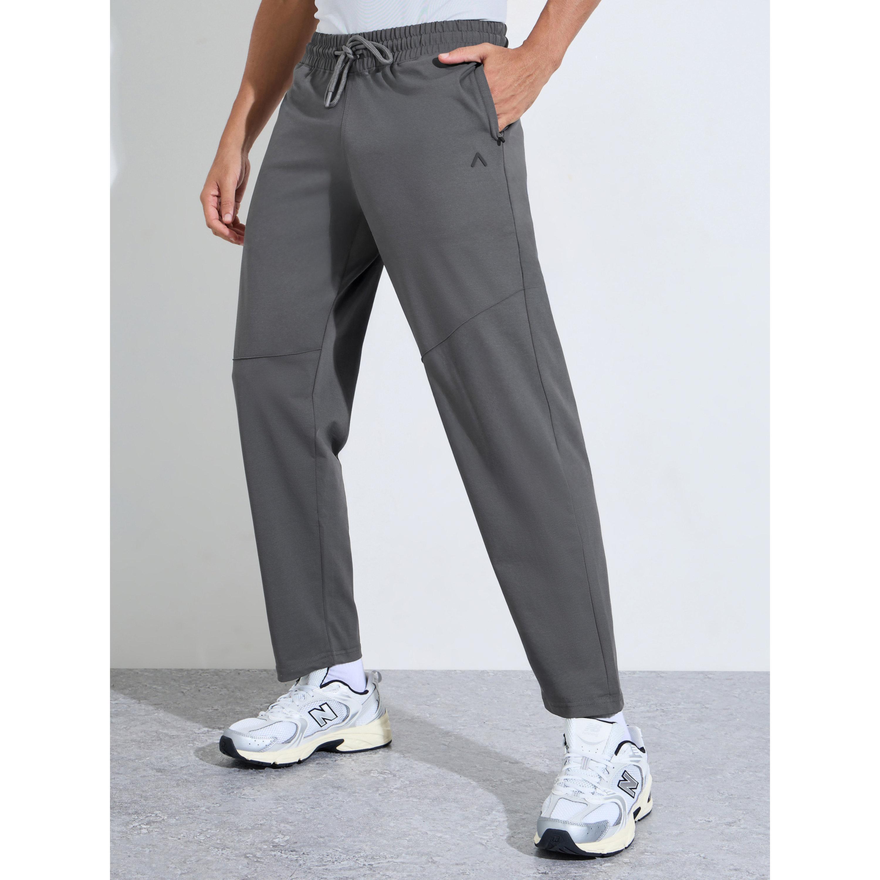 Styli Grey Solid Pocket Details Mid-Rise Activewear Track Pants-men-clothing-sportswearandactivewear-bottoms-image-1